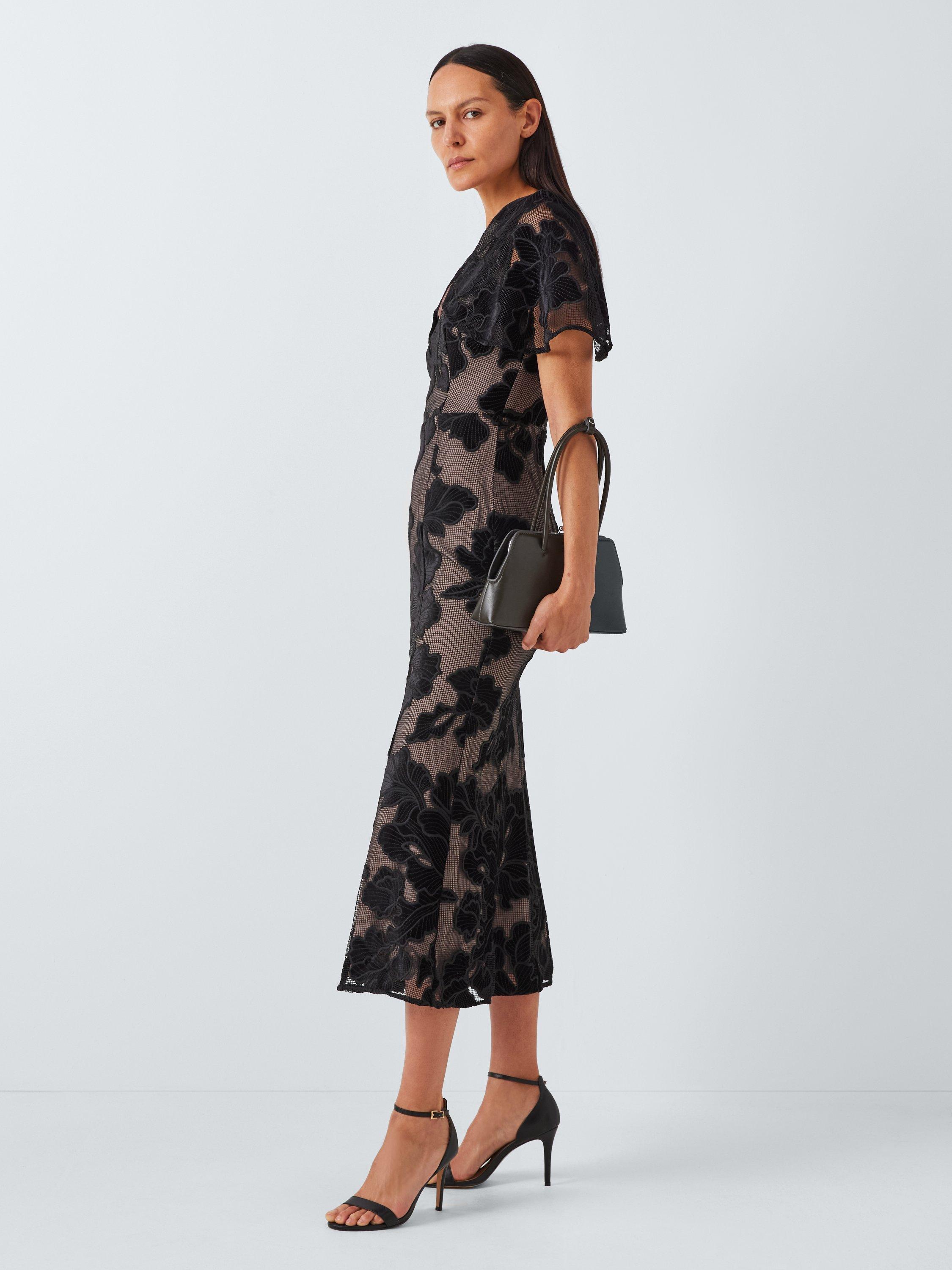 Product image 3 of 5, which shows Elliatt Zara V-Neck Velvet Floral Midi Dress, Black, XS