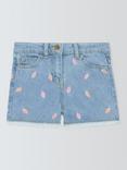 John Lewis Kids' Strawberries Denim Shorts, Light Denim