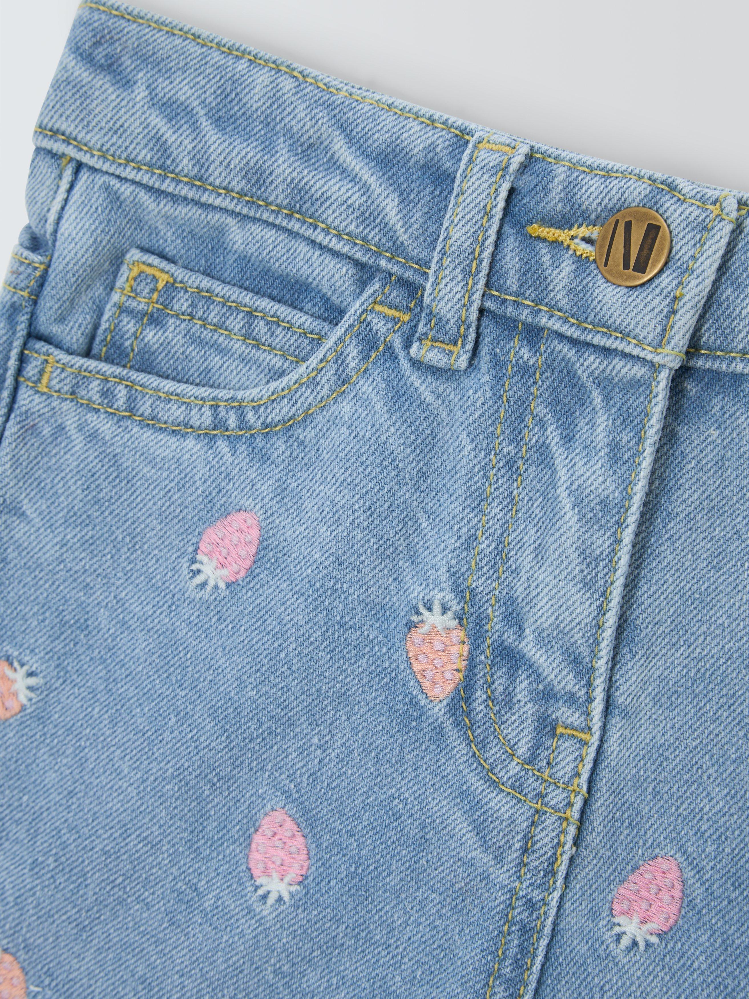 Product image 5 of 7, which shows John Lewis Kids' Strawberries Denim Shorts, Light Denim, 2 years
