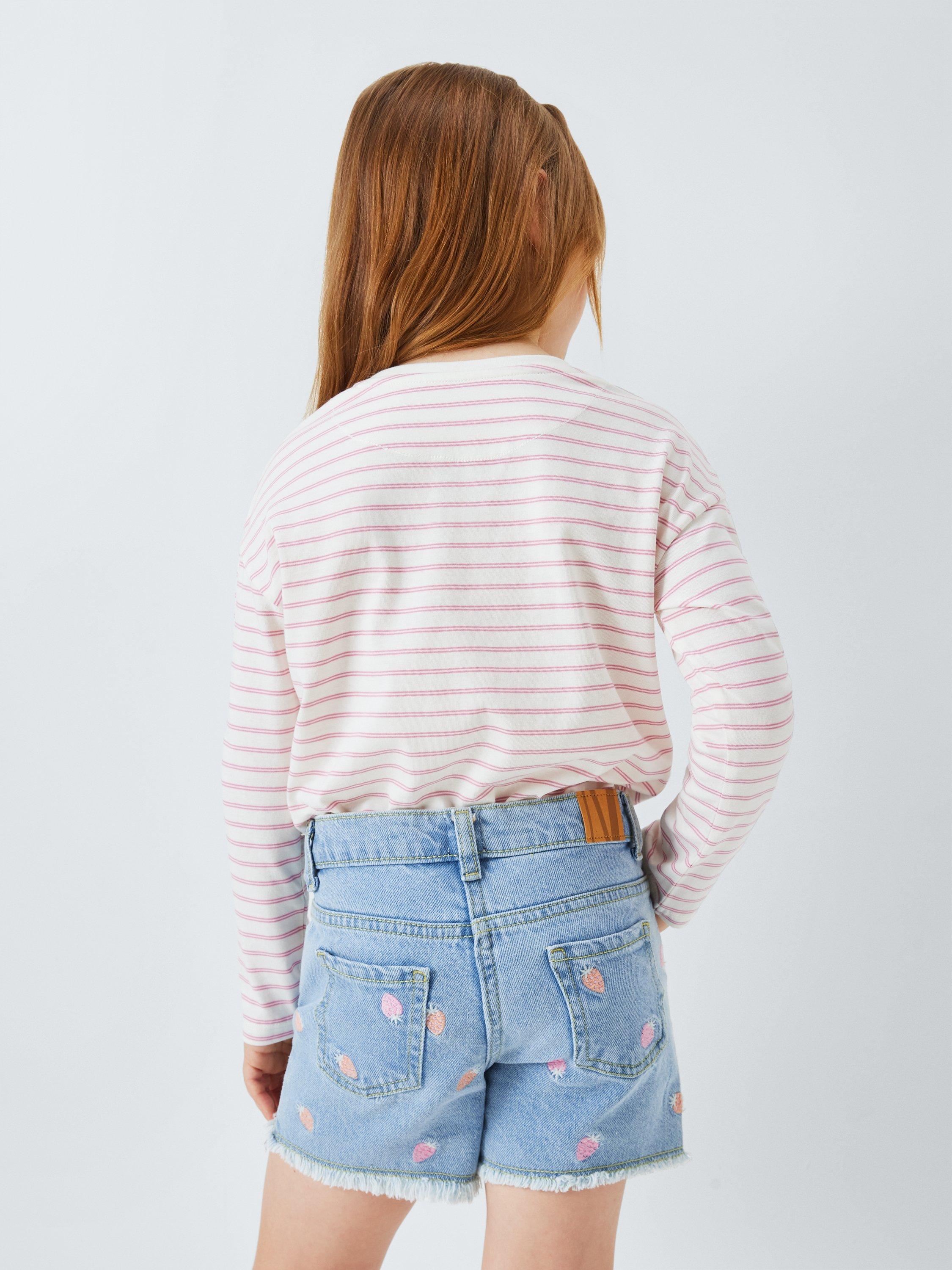 Product image 7 of 7, which shows John Lewis Kids' Strawberries Denim Shorts, Light Denim, 2 years