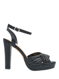 Paradox London Lyra Shimmer Pleat Toe Block Heeled Sandals, Black