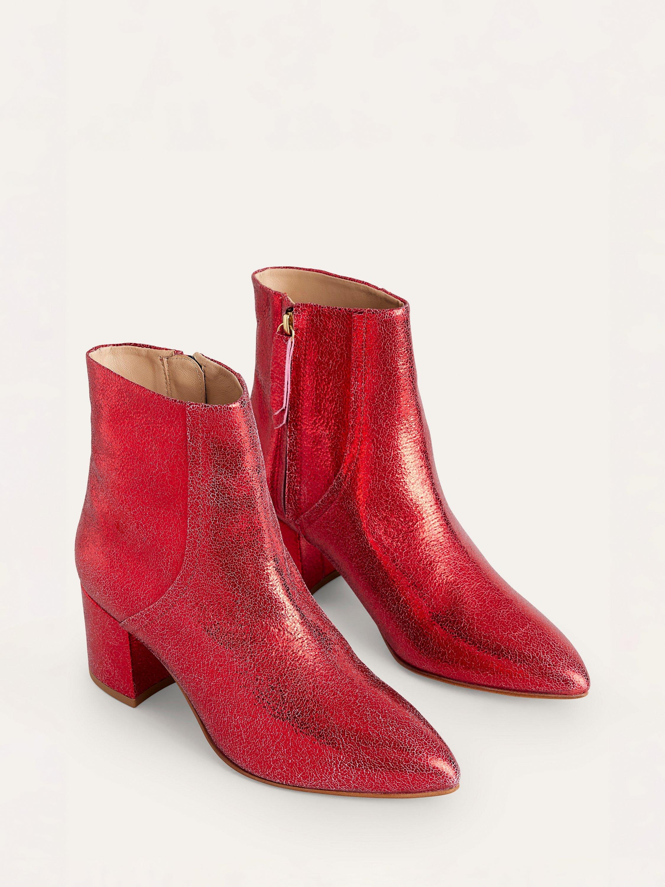 Product image 2 of 4, which shows Boden Leather Block Heeled Ankle Boots, Red, 4