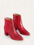 Boden Leather Block Heeled Ankle Boots, Red