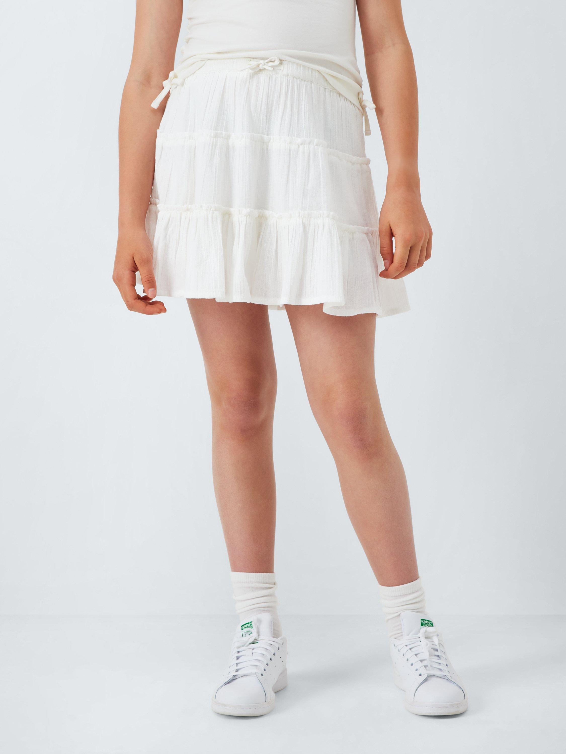 Product image 1 of 7, which shows John Lewis Kids' Textured Tiered Skirt, White Mix, 8 years