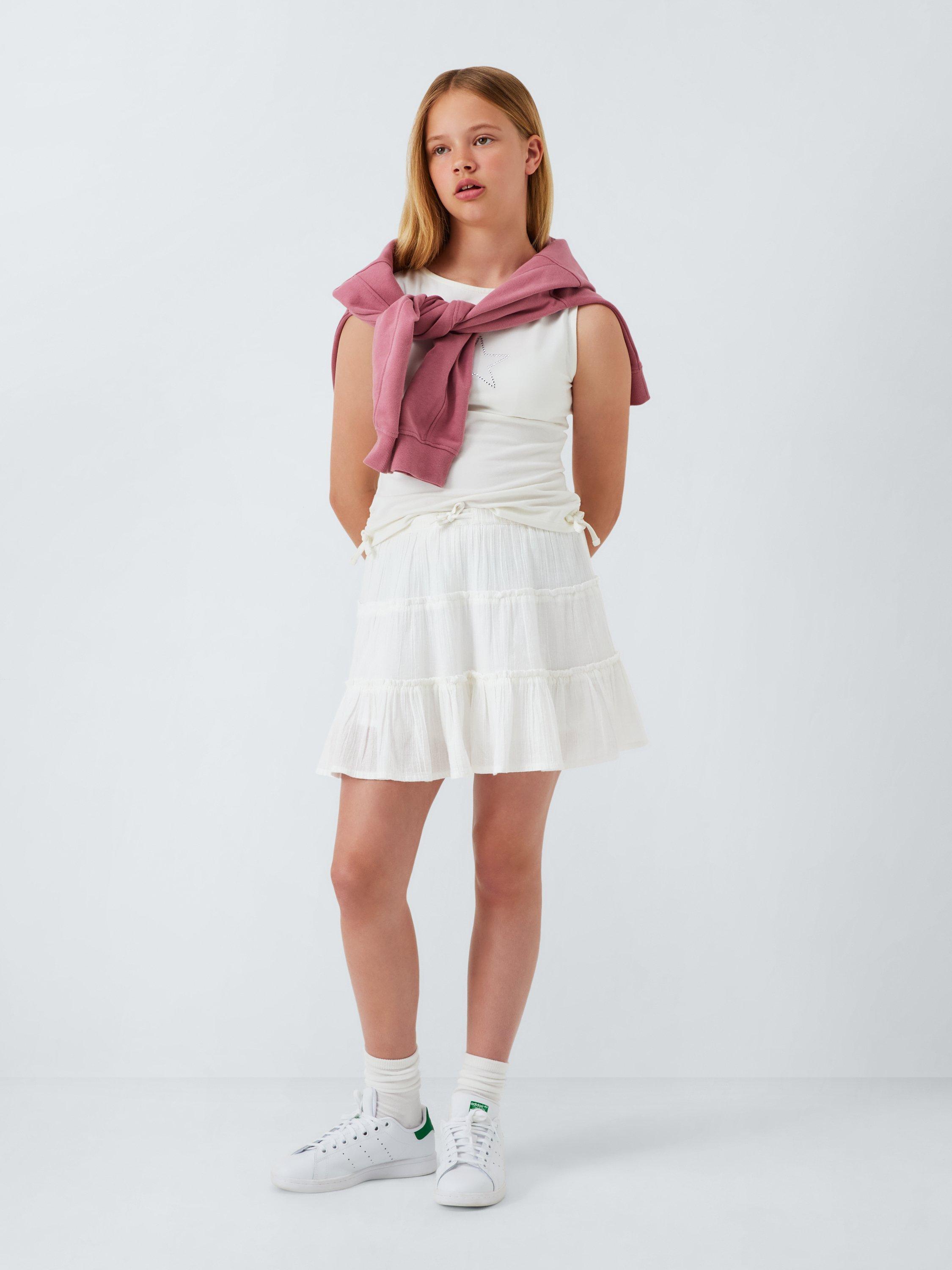 Product image 2 of 7, which shows John Lewis Kids' Textured Tiered Skirt, White Mix, 8 years