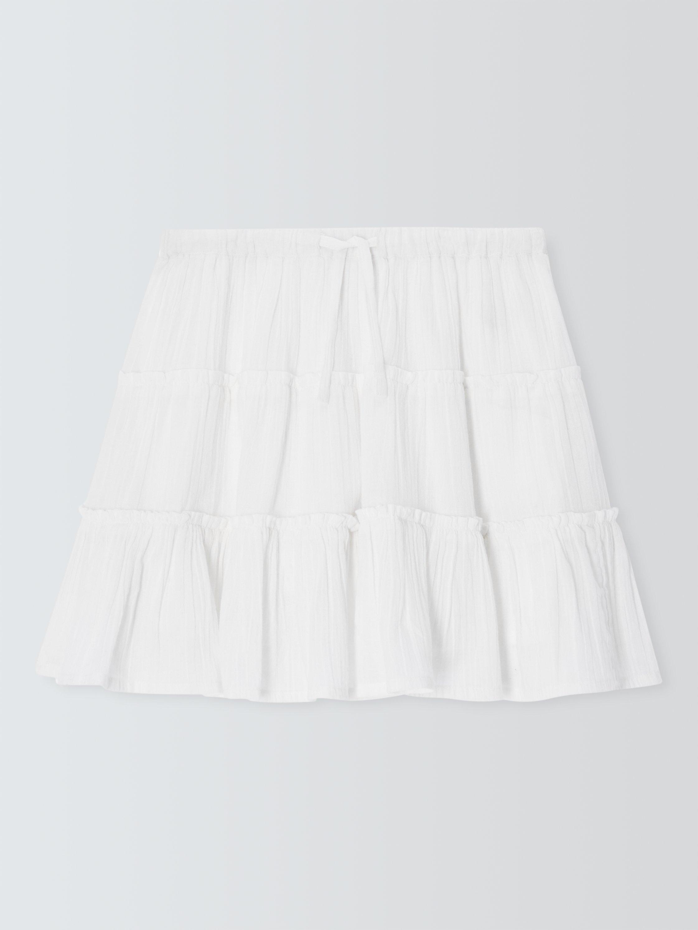 Product image 3 of 7, which shows John Lewis Kids' Textured Tiered Skirt, White Mix, 8 years