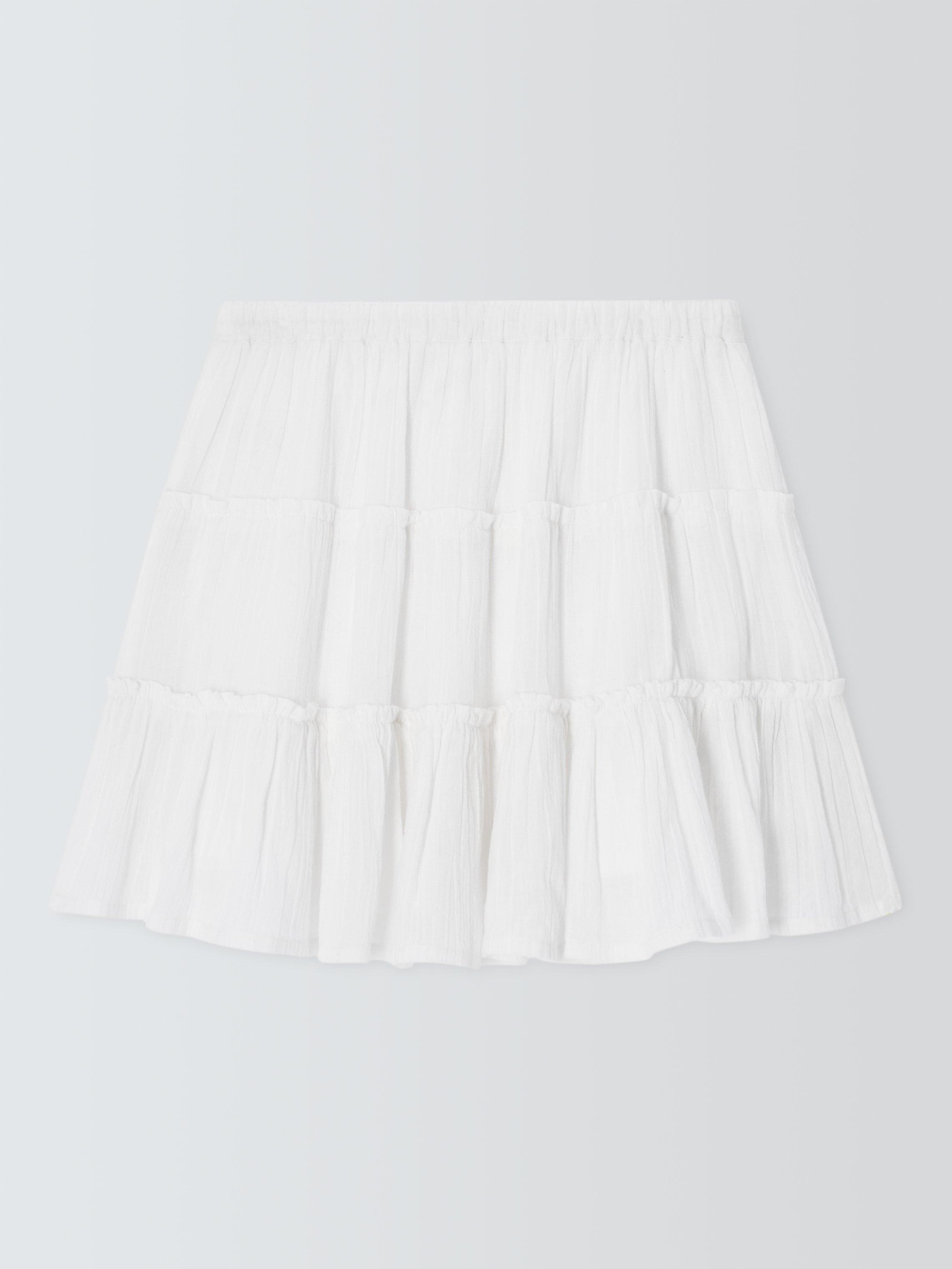 Product image 7 of 7, which shows John Lewis Kids' Textured Tiered Skirt, White Mix, 8 years