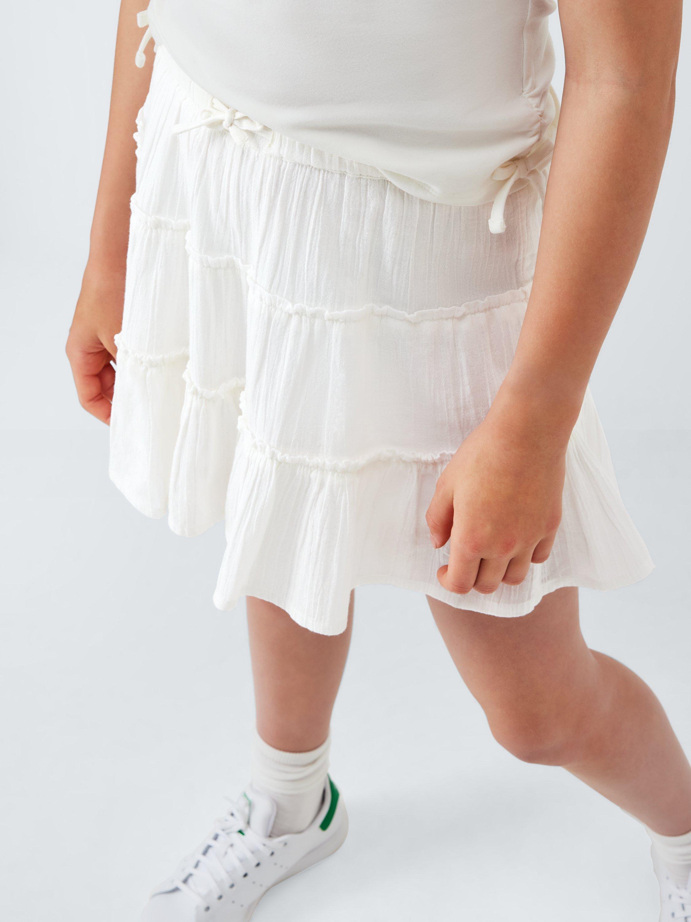 Product image 5 of 7, which shows John Lewis Kids' Textured Tiered Skirt, White Mix, 8 years
