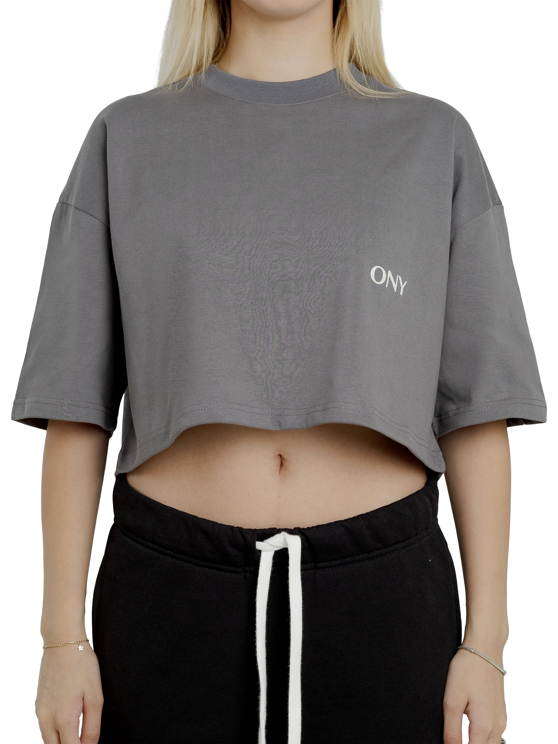 Product image 2 of 5, which shows Ony Cropped Logo T-Shirt, Grey, XS