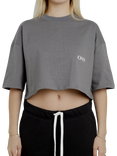 Ony Cropped Logo T-Shirt, Grey