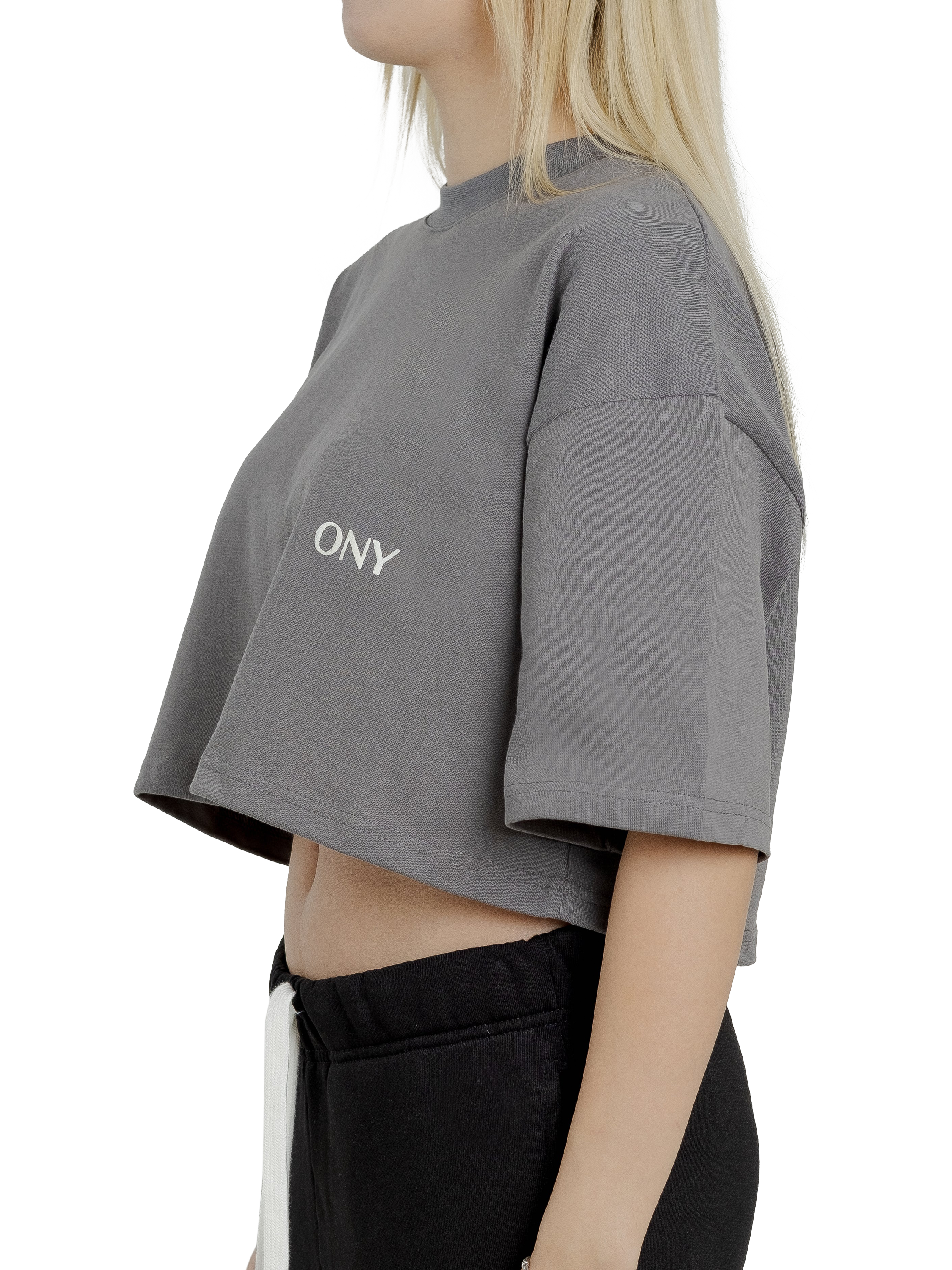 Product image 5 of 5, which shows Ony Cropped Logo T-Shirt, Grey, XS