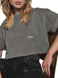 Ony Cropped Logo T-Shirt, Grey