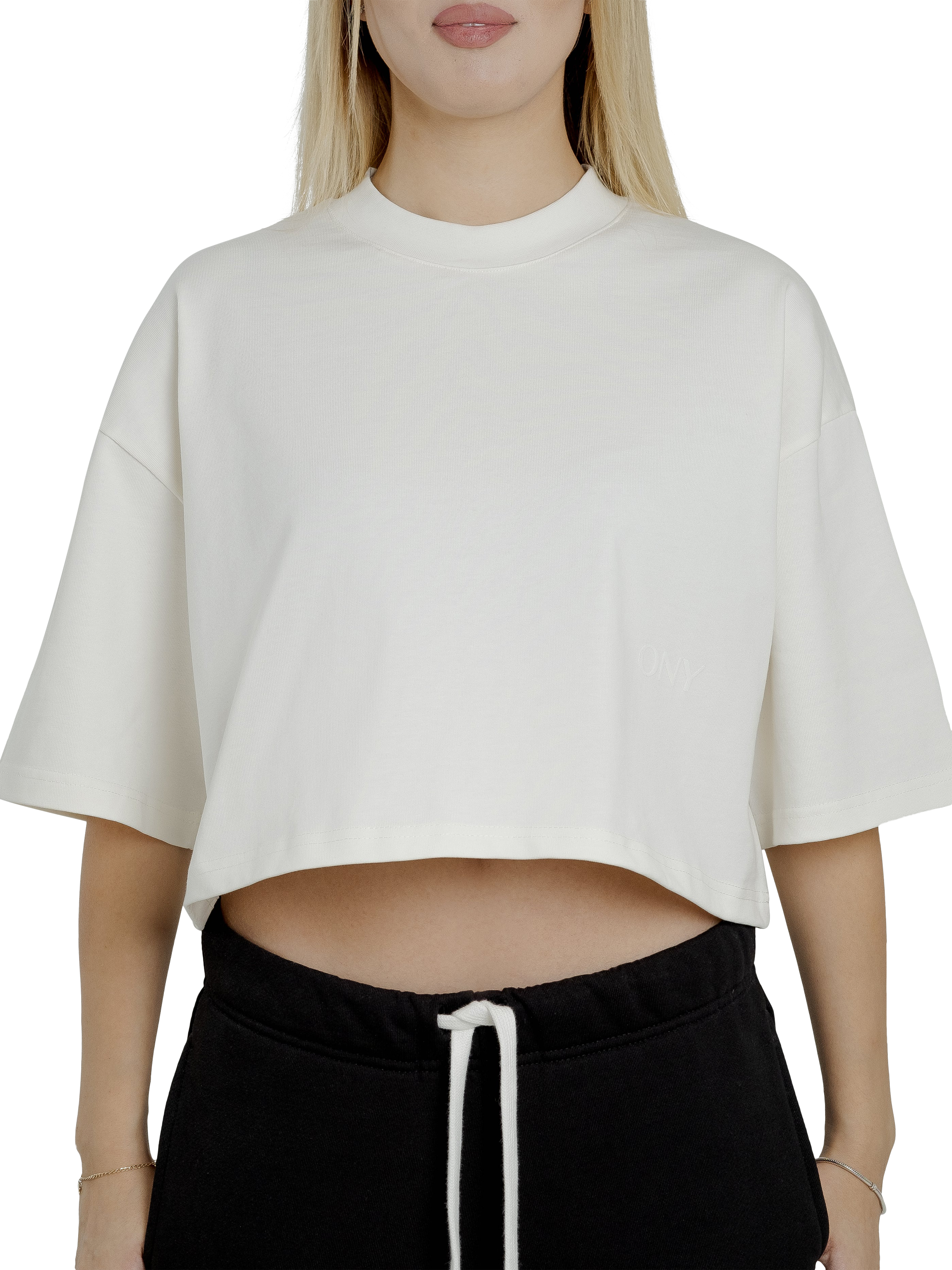Product image 2 of 5, which shows Ony Cropped Logo T-Shirt, Off White, XS