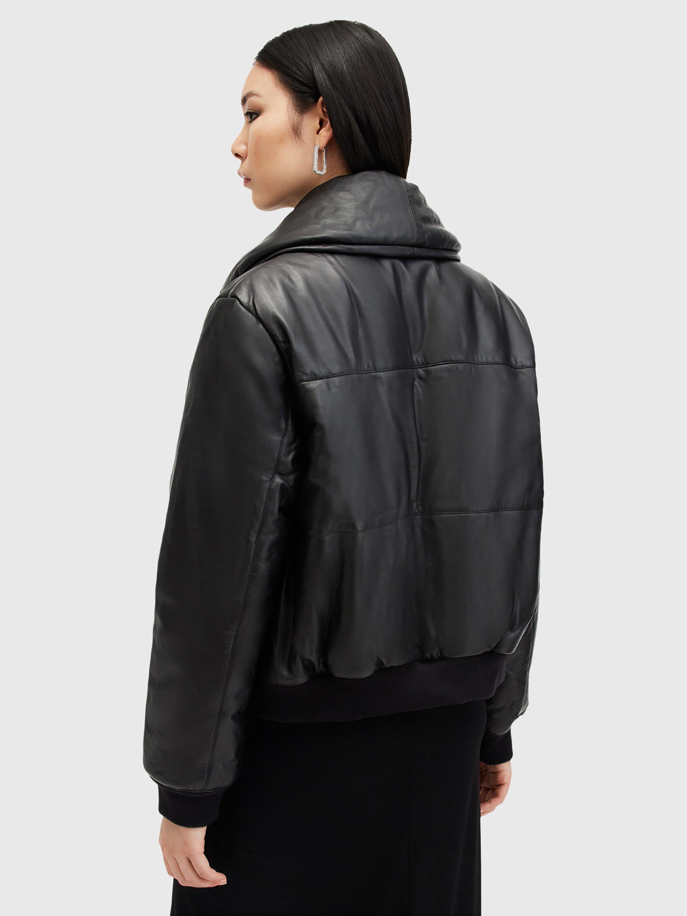 Product image 2 of 7, which shows AllSaints Lauren Leather Puffer Jacket, Black, 14