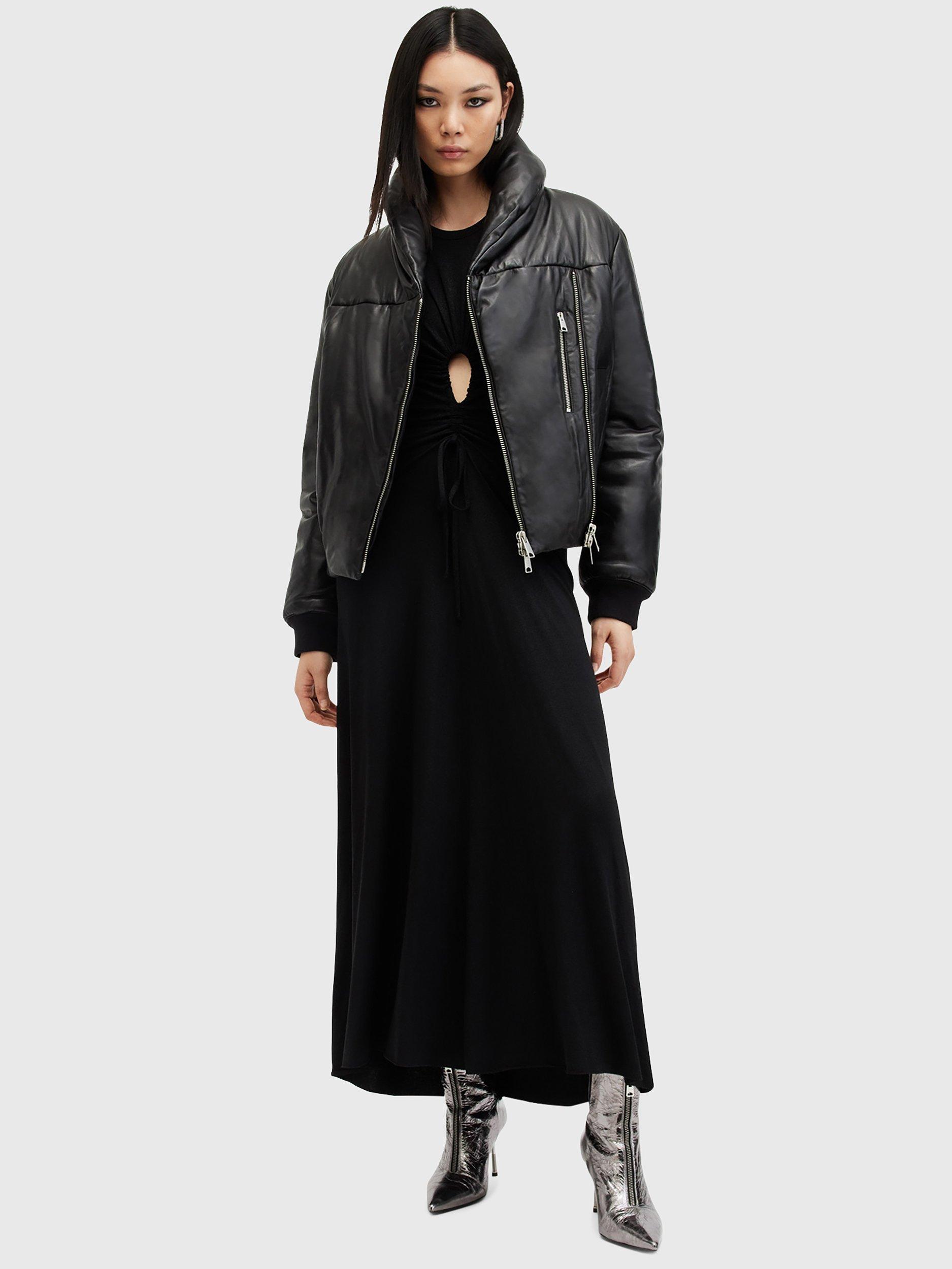 Product image 3 of 7, which shows AllSaints Lauren Leather Puffer Jacket, Black, 14