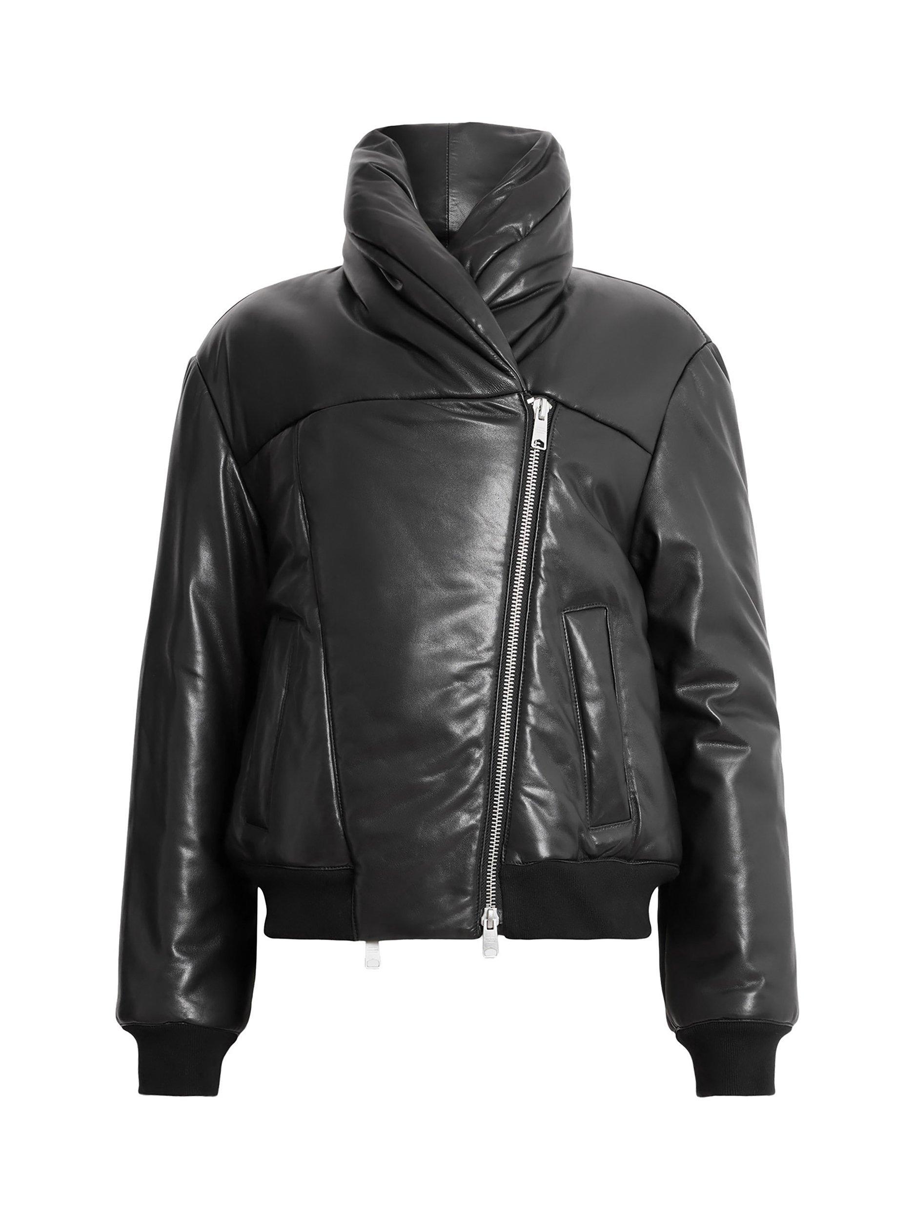 Product image 4 of 7, which shows AllSaints Lauren Leather Puffer Jacket, Black, 14