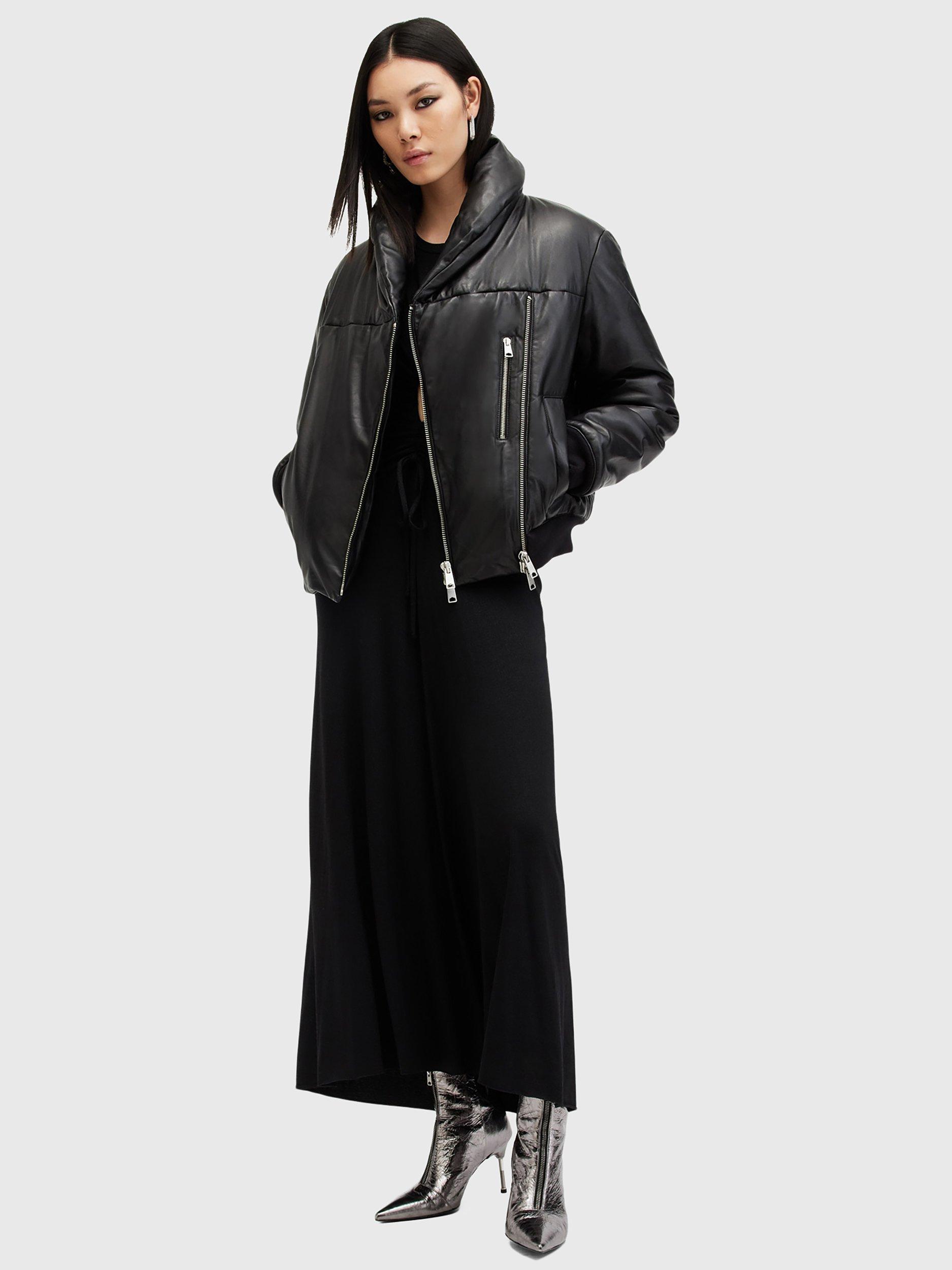 Product image 7 of 7, which shows AllSaints Lauren Leather Puffer Jacket, Black, 14