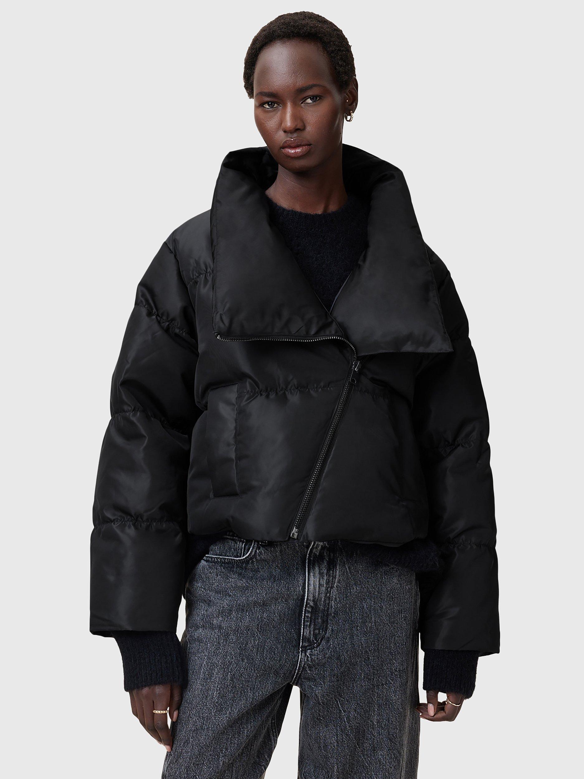 Product image 1 of 8, which shows AllSaints Nickol Side Zip Puffer Jacket, Black, 10
