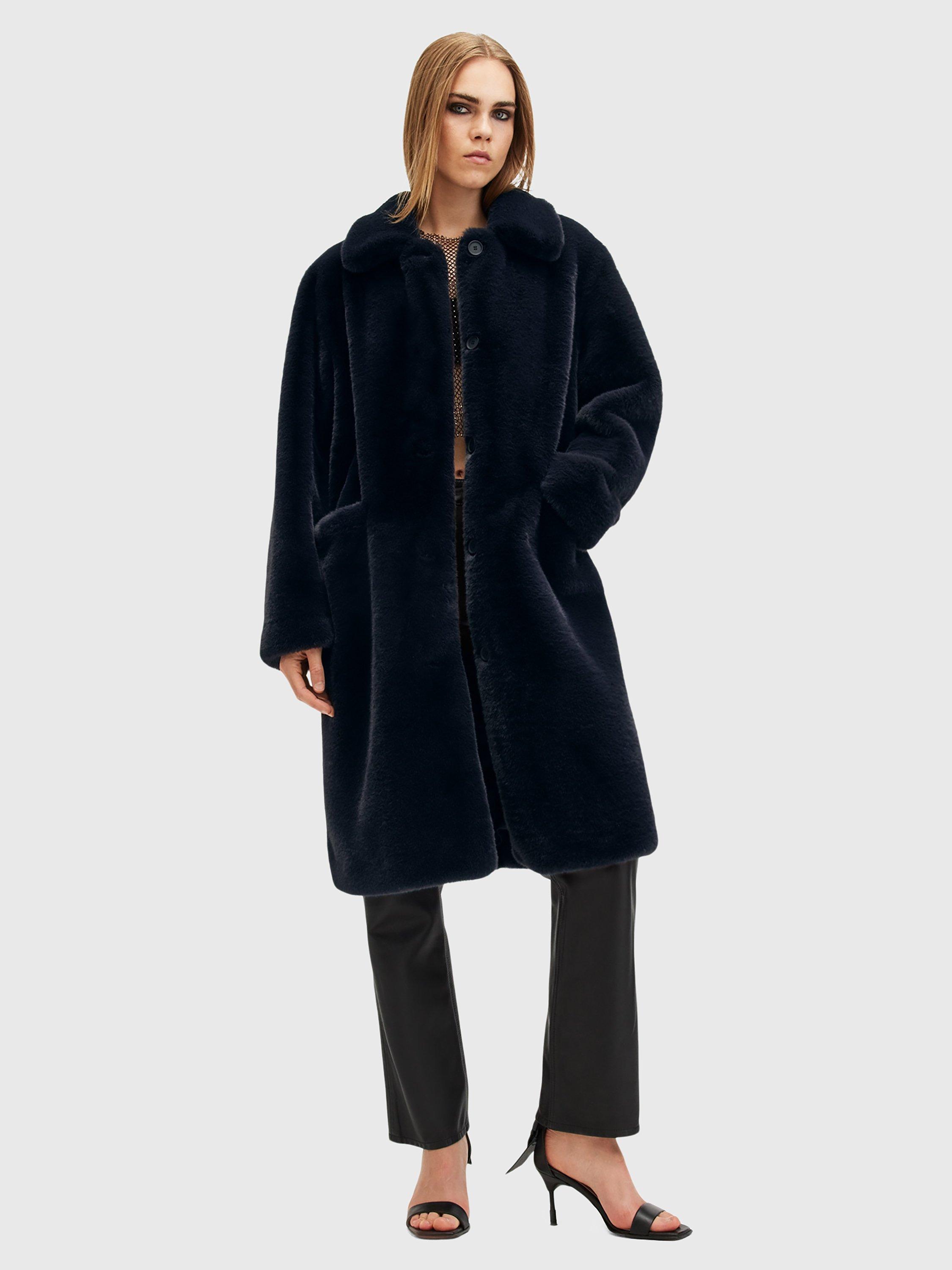 Navy blue fur coat clearance