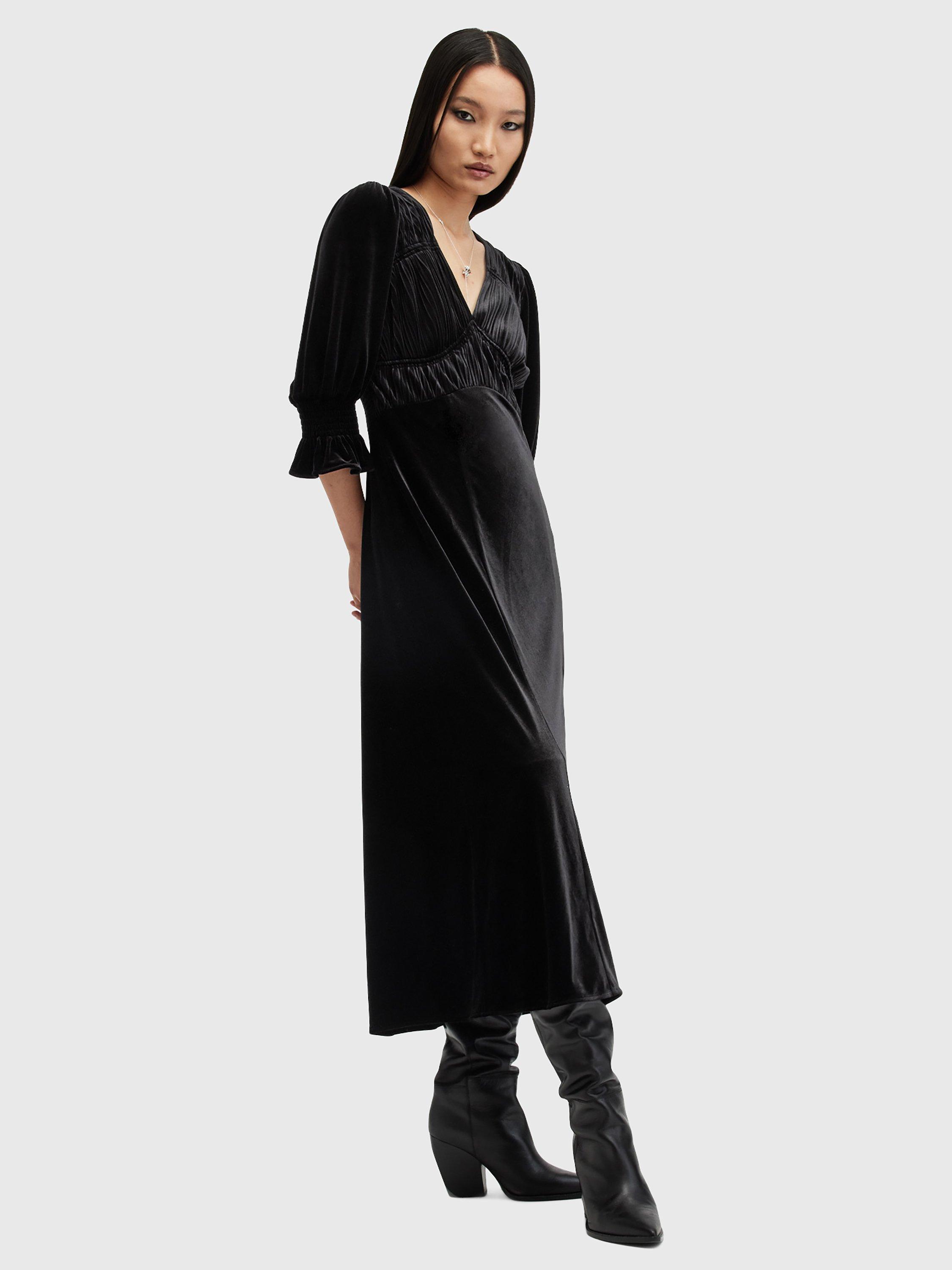 AllSaints Ani Velvet Dress, Black