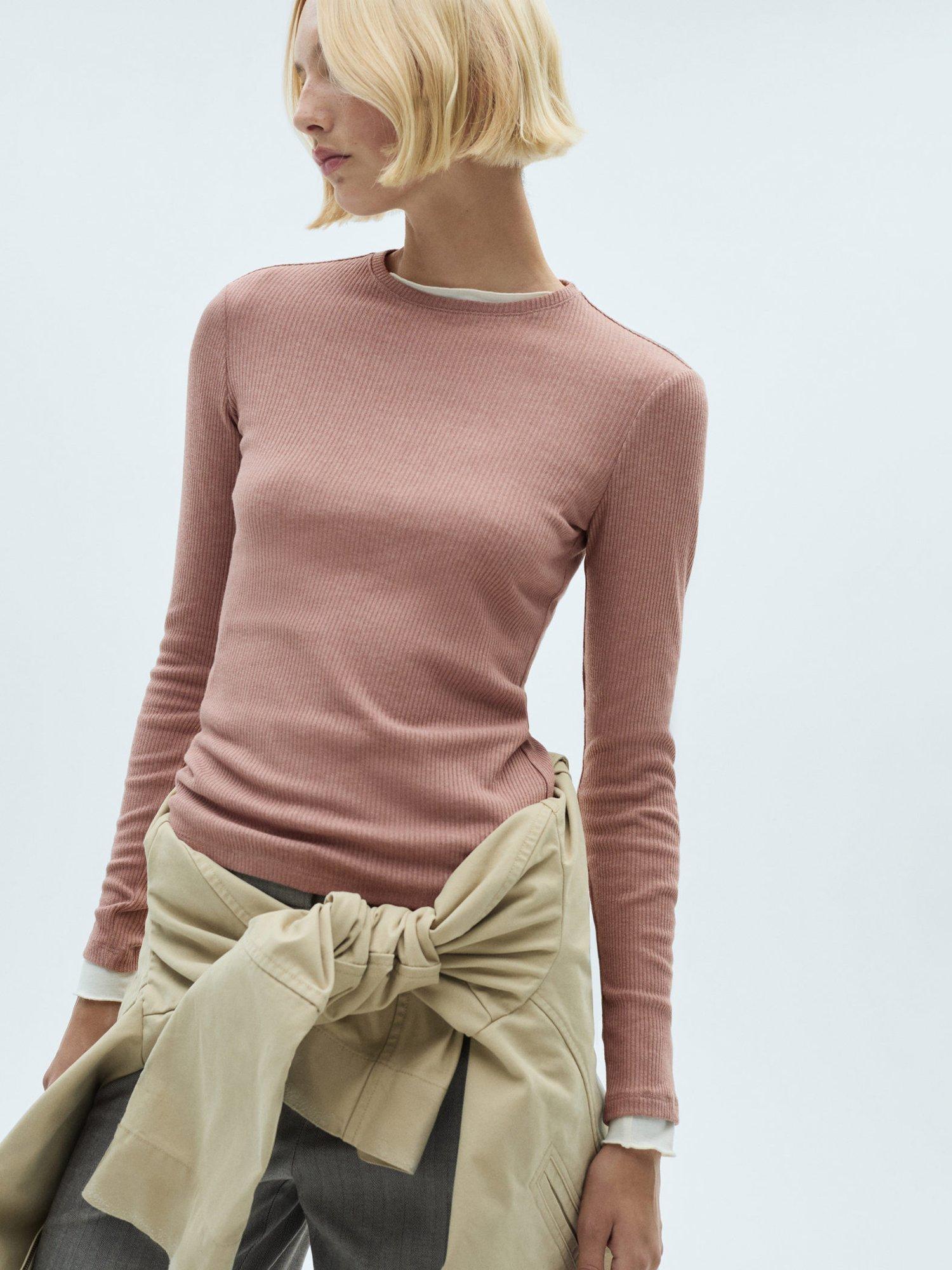 Mango Liloca Long Sleeve Top, Pastel Pink
