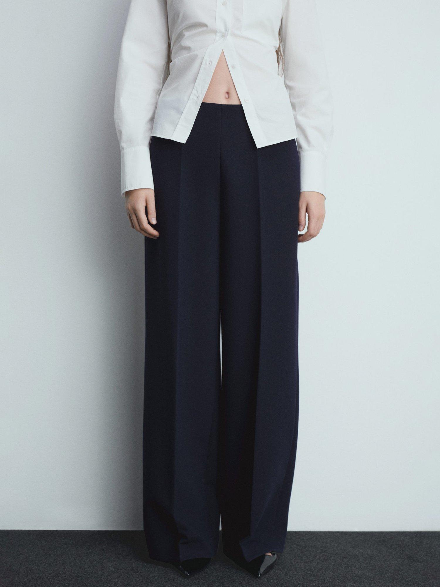 Mango Romi Wide Leg Trousers, Navy
