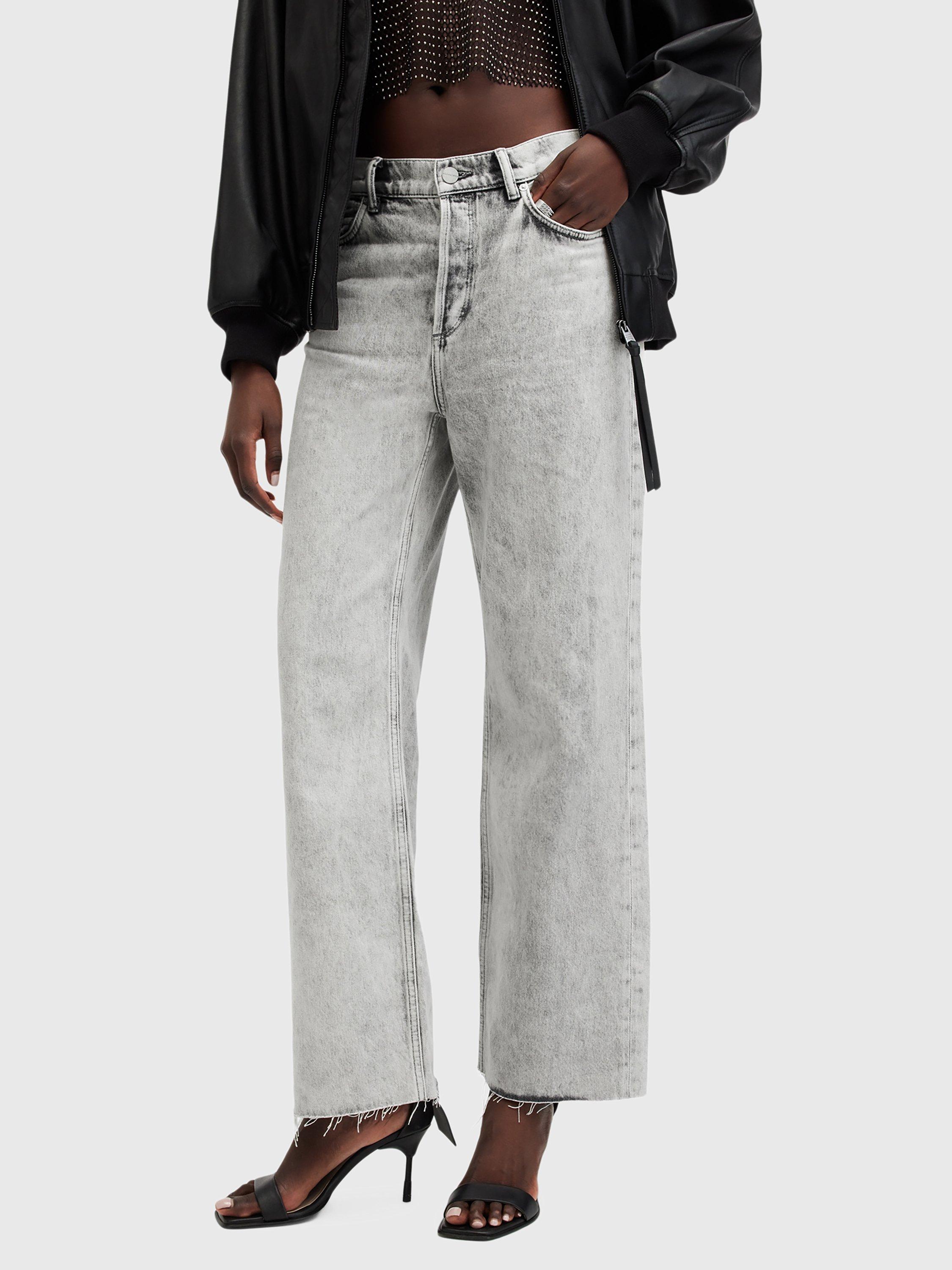 AllSaints Wendel Straight Wide Leg Jeans, Grey Graphite