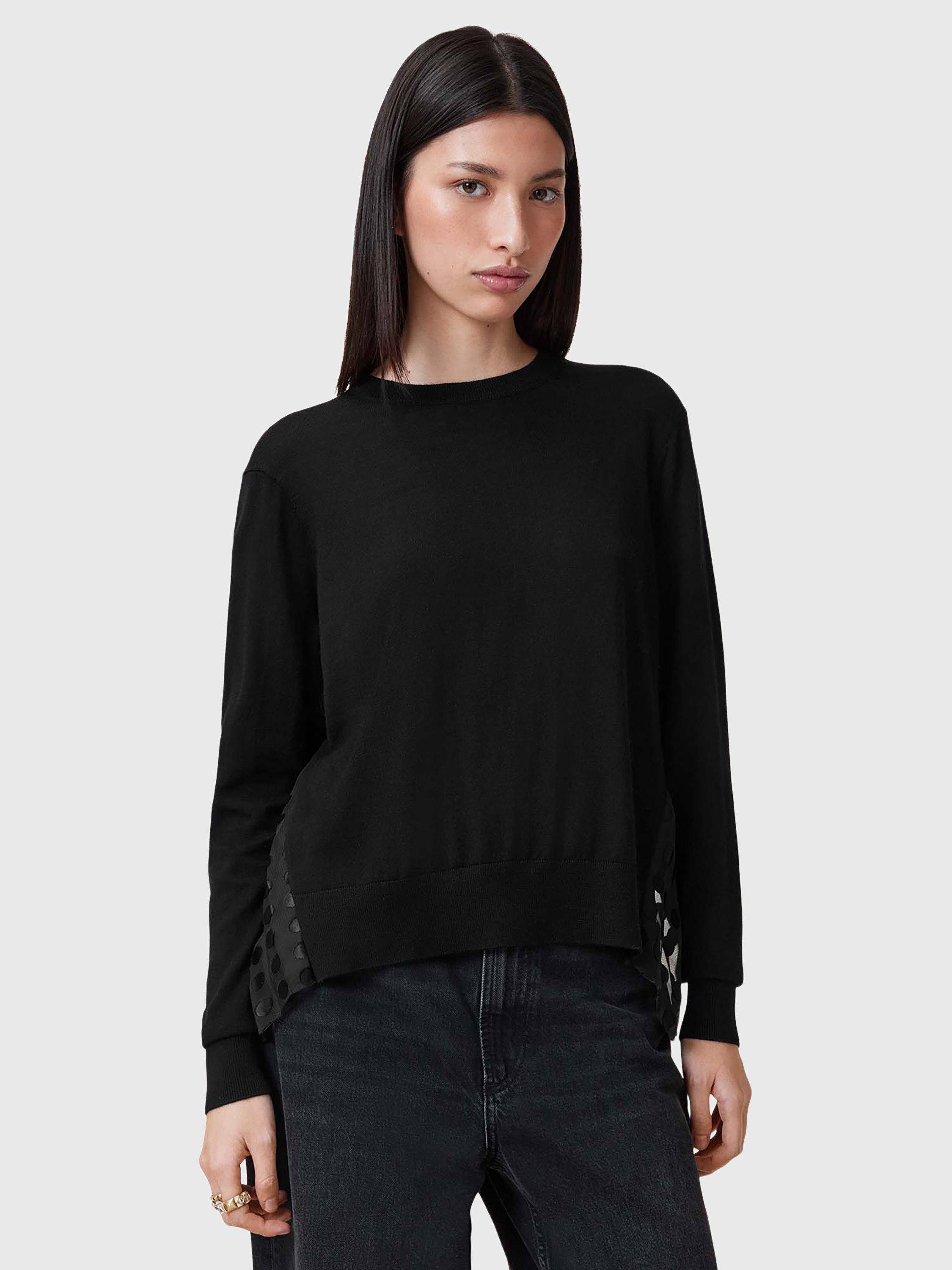AllSaints Dott Spot Side Panel Pure Wool Jumper, Black