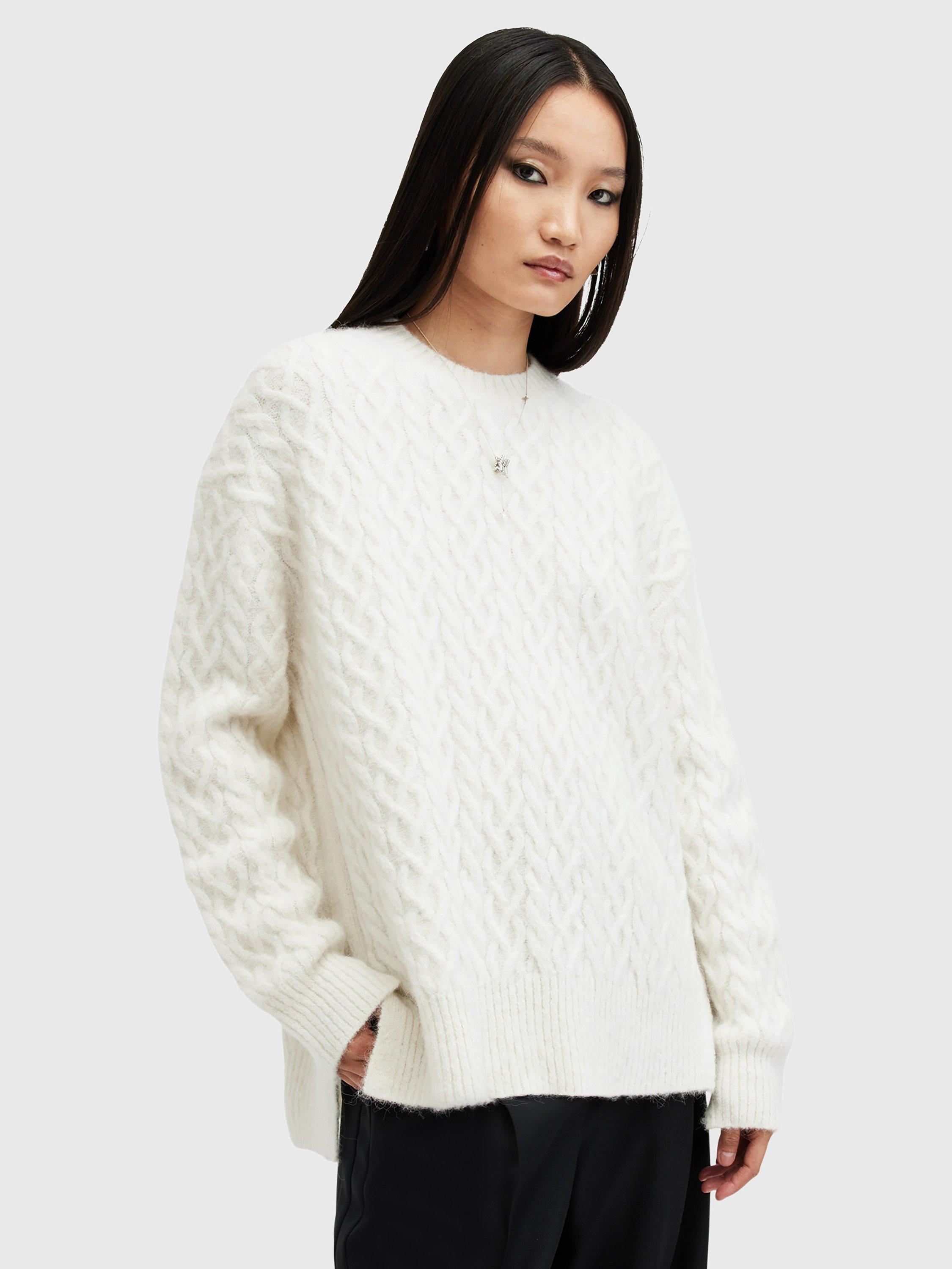 All Saints 2024 V-Neck White Wool Alpaca Sweater L