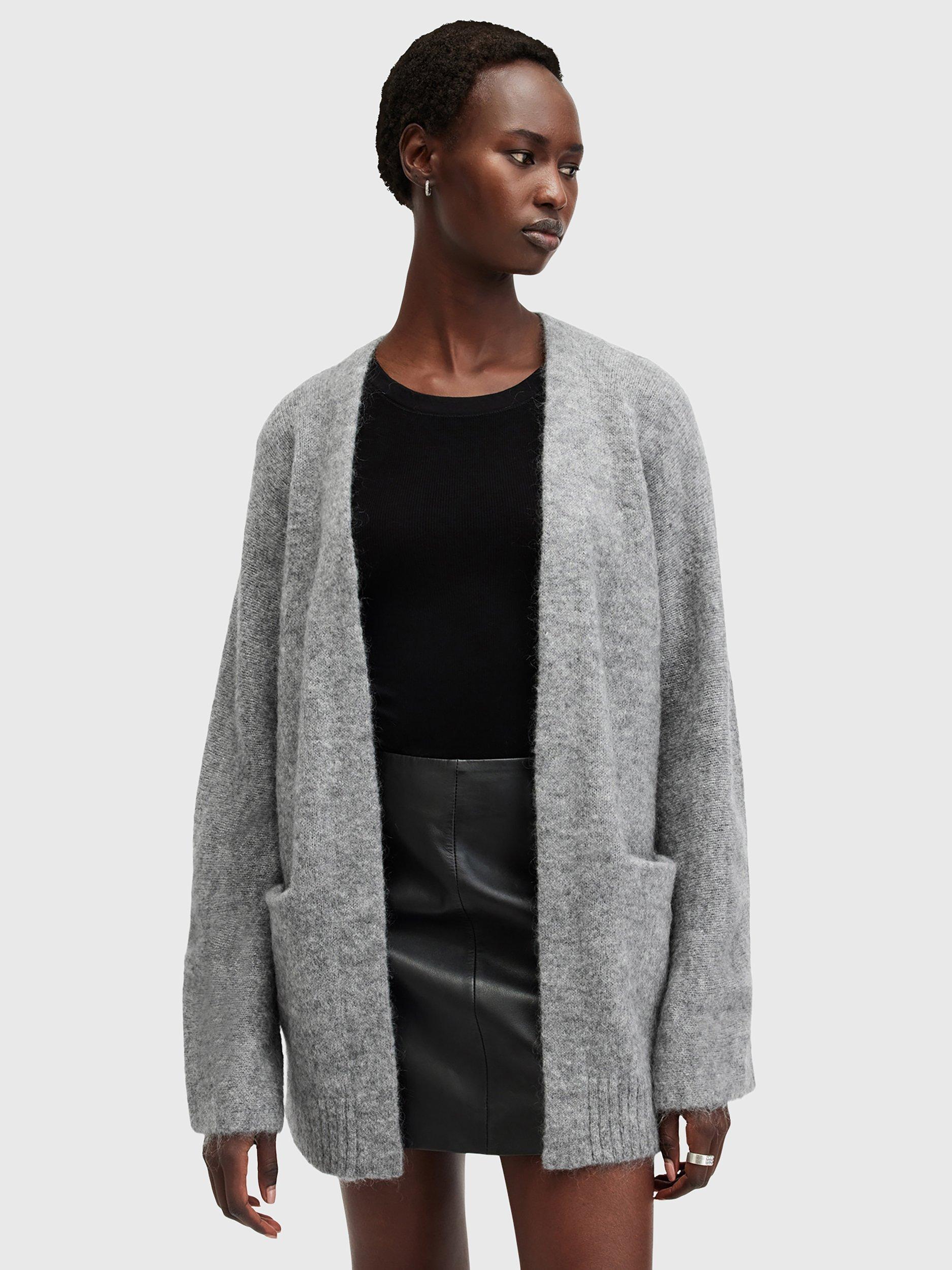 AllSaints Zoe Wool Rich Cardigan, Grey Marl