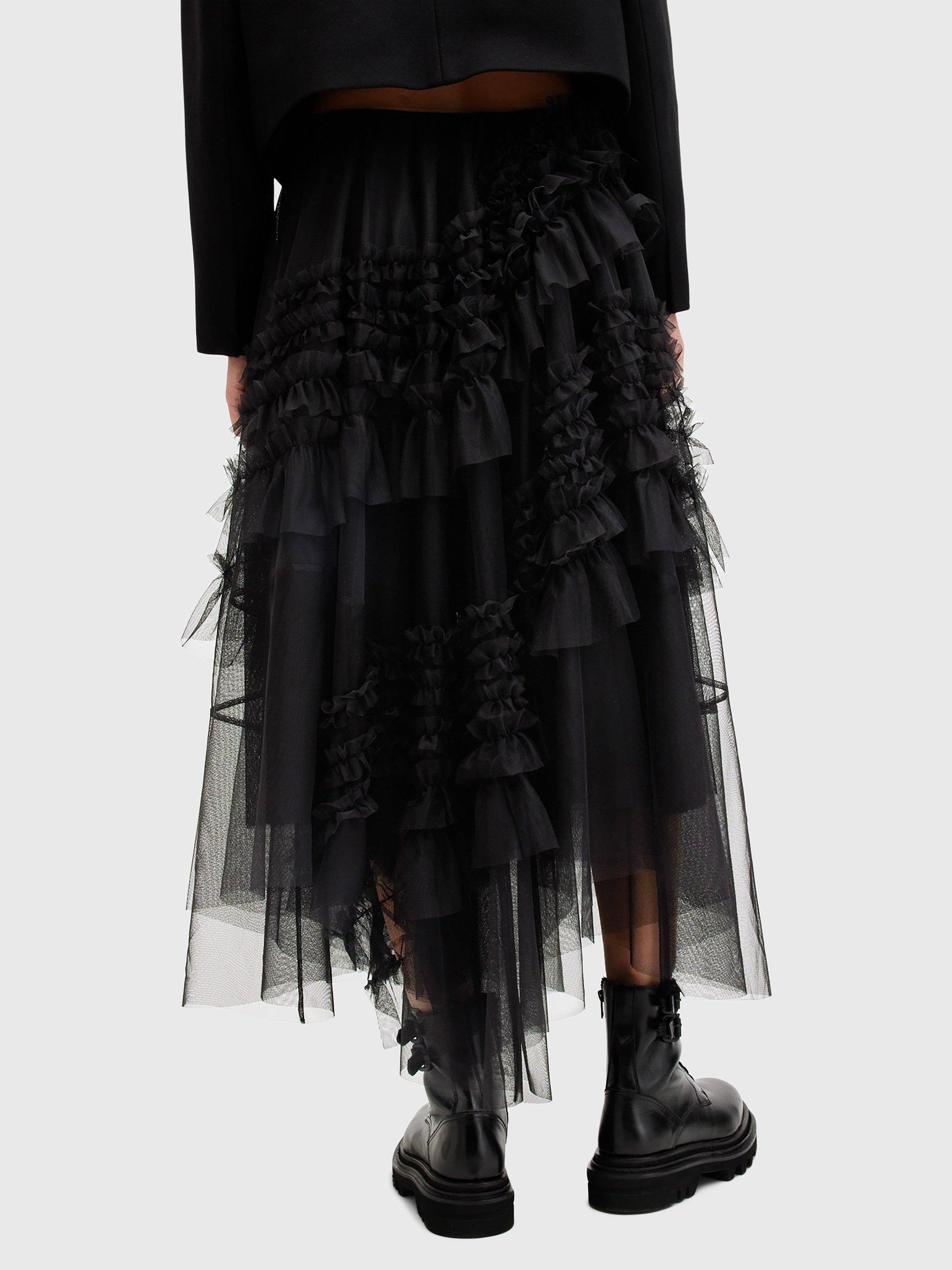 Product image 2 of 6, which shows AllSaints Jen Tulle Skirt, Black, 10