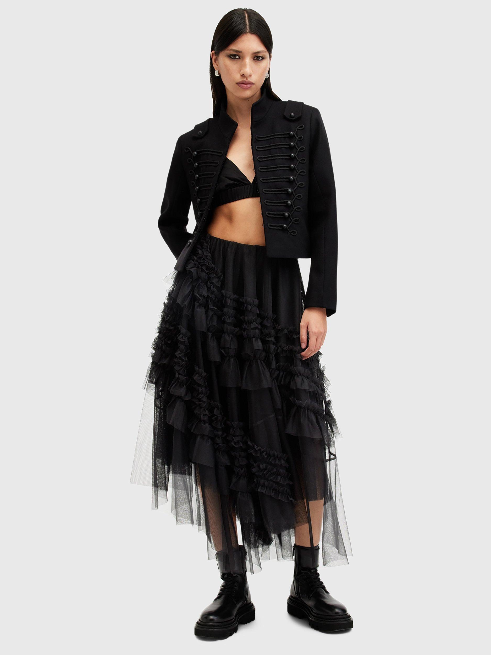 Product image 3 of 6, which shows AllSaints Jen Tulle Skirt, Black, 10