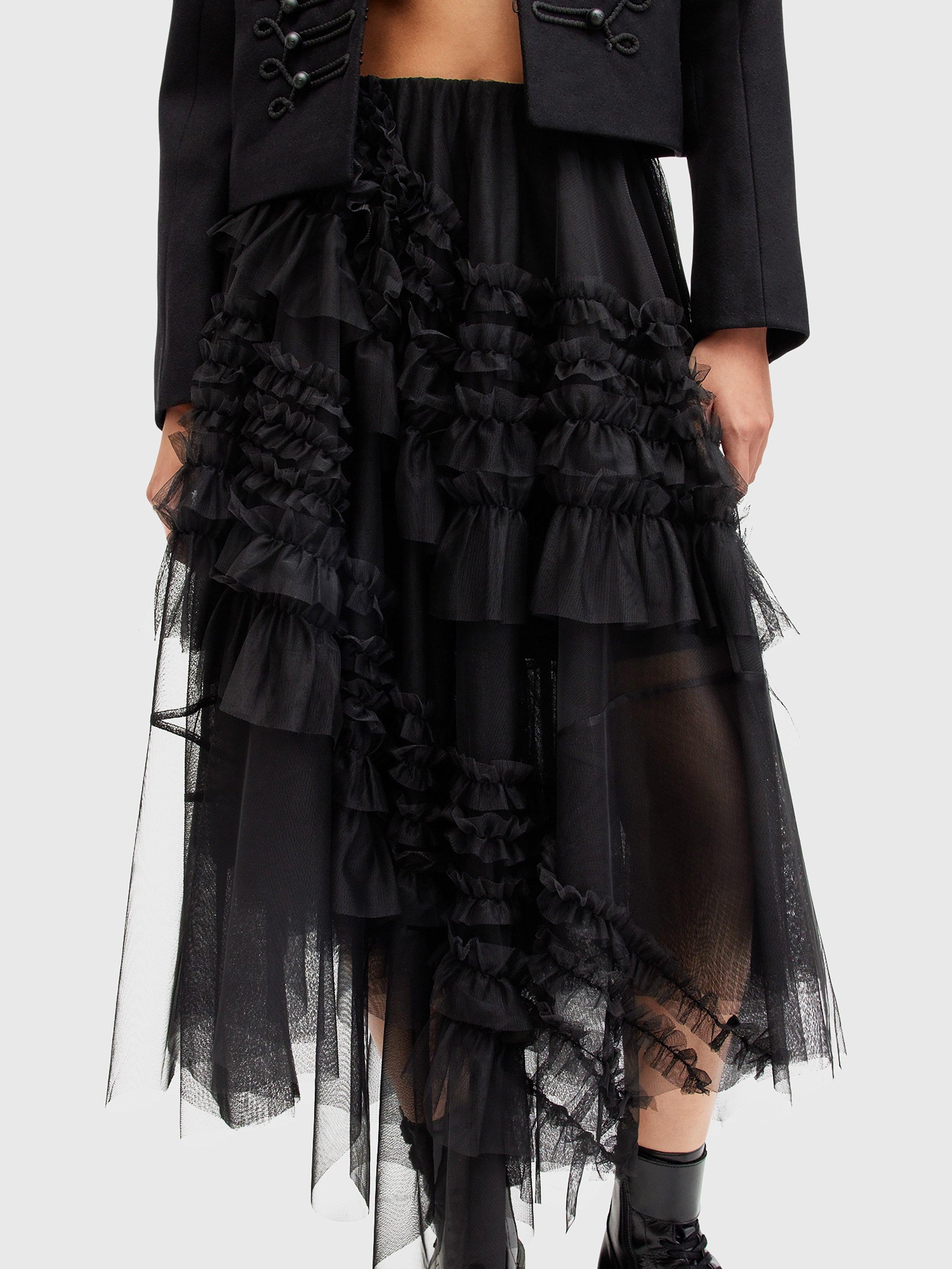 Product image 5 of 6, which shows AllSaints Jen Tulle Skirt, Black, 10