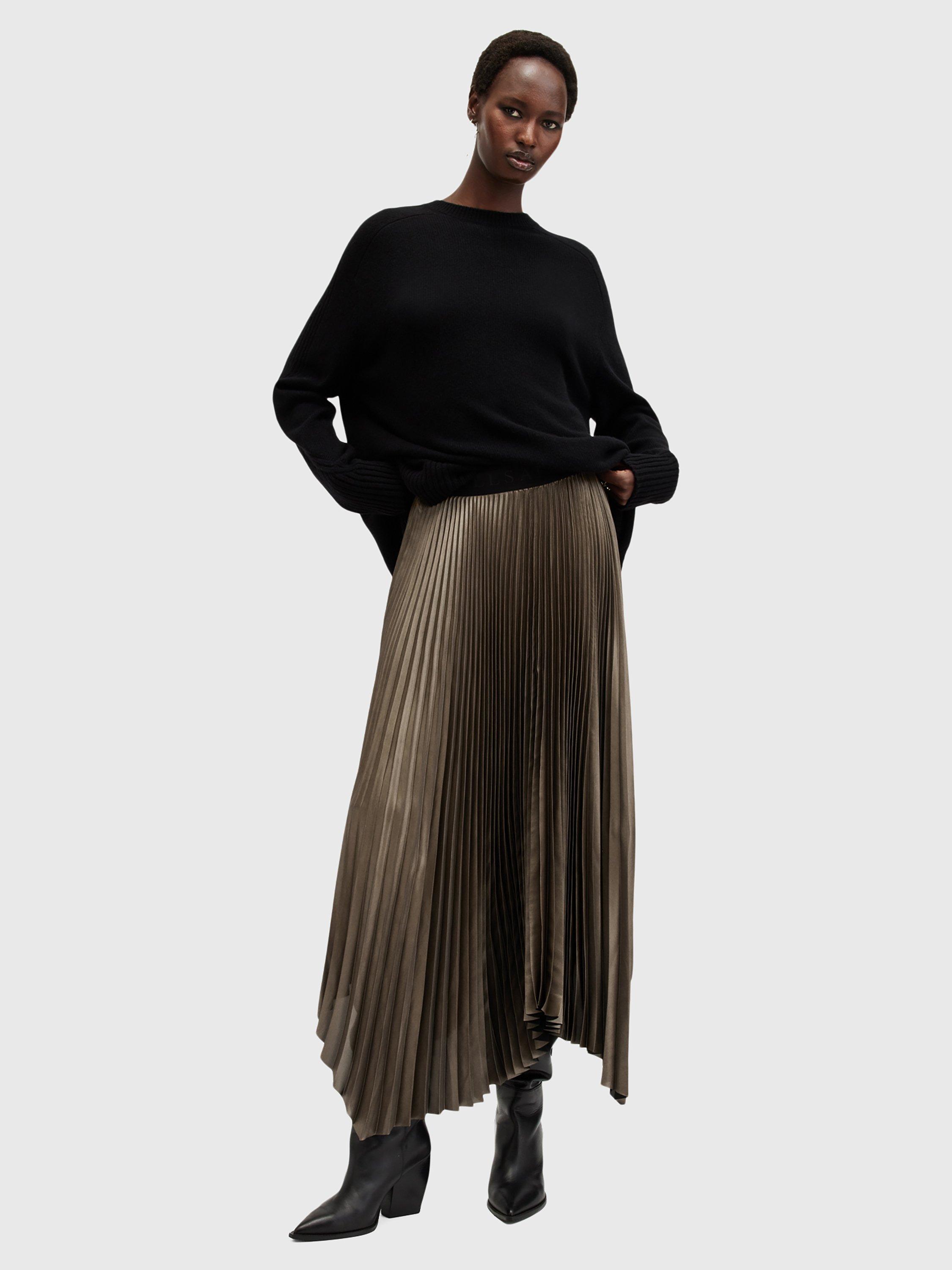 AllSaints Phia Metallic Pleat Skirt Metallic Gold 10