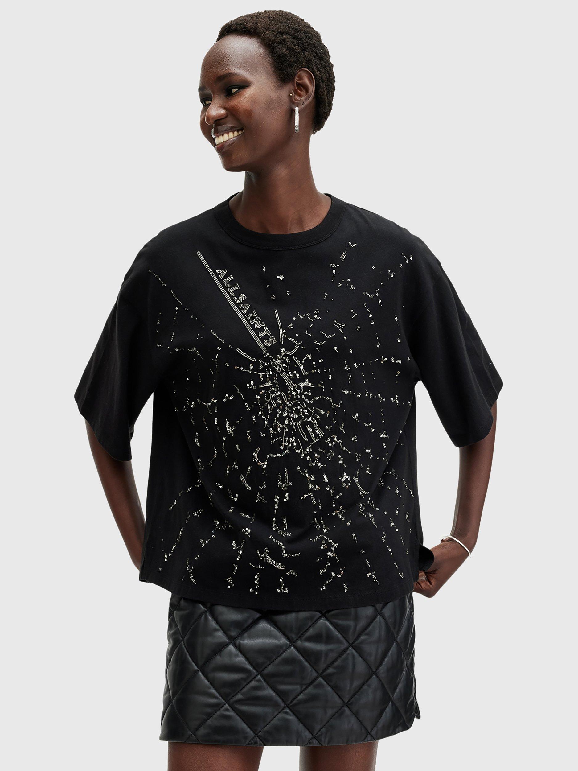 AllSaints Amelie Shatter Pure Organic T-Shirt, Black
