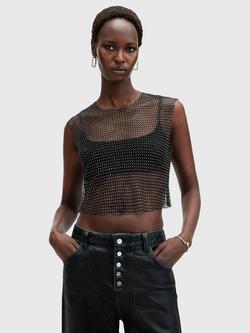 AllSaints Calytrix Sparkle Top, Black/Silver, Black/Silver