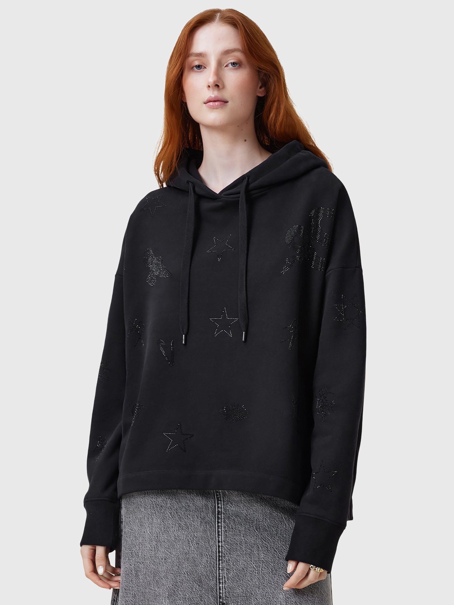 AllSaints Etie Embellished Pure Organic Cotton Hoodie, Black