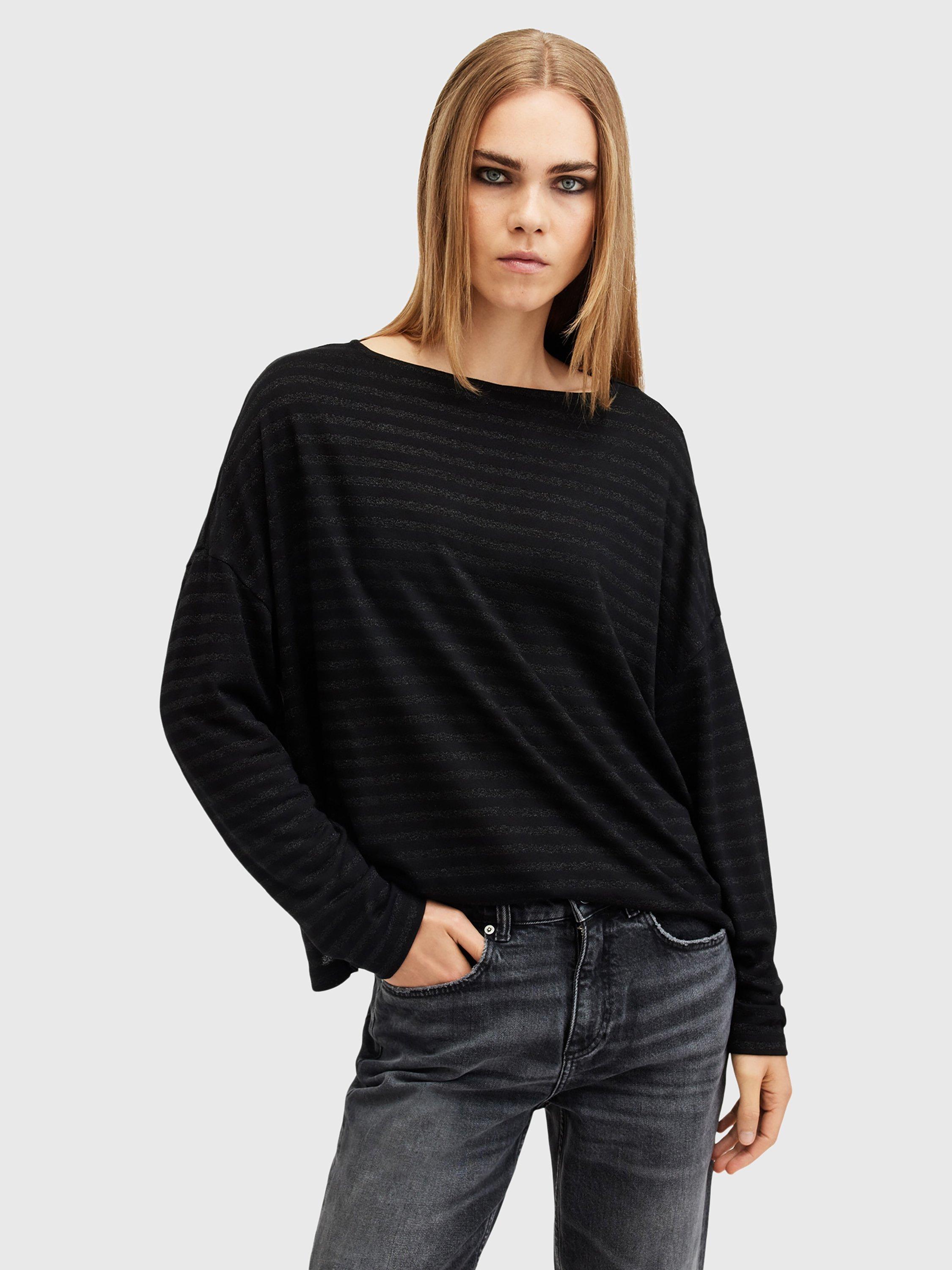 AllSaints Rita Sparkle Stripe Top, Black