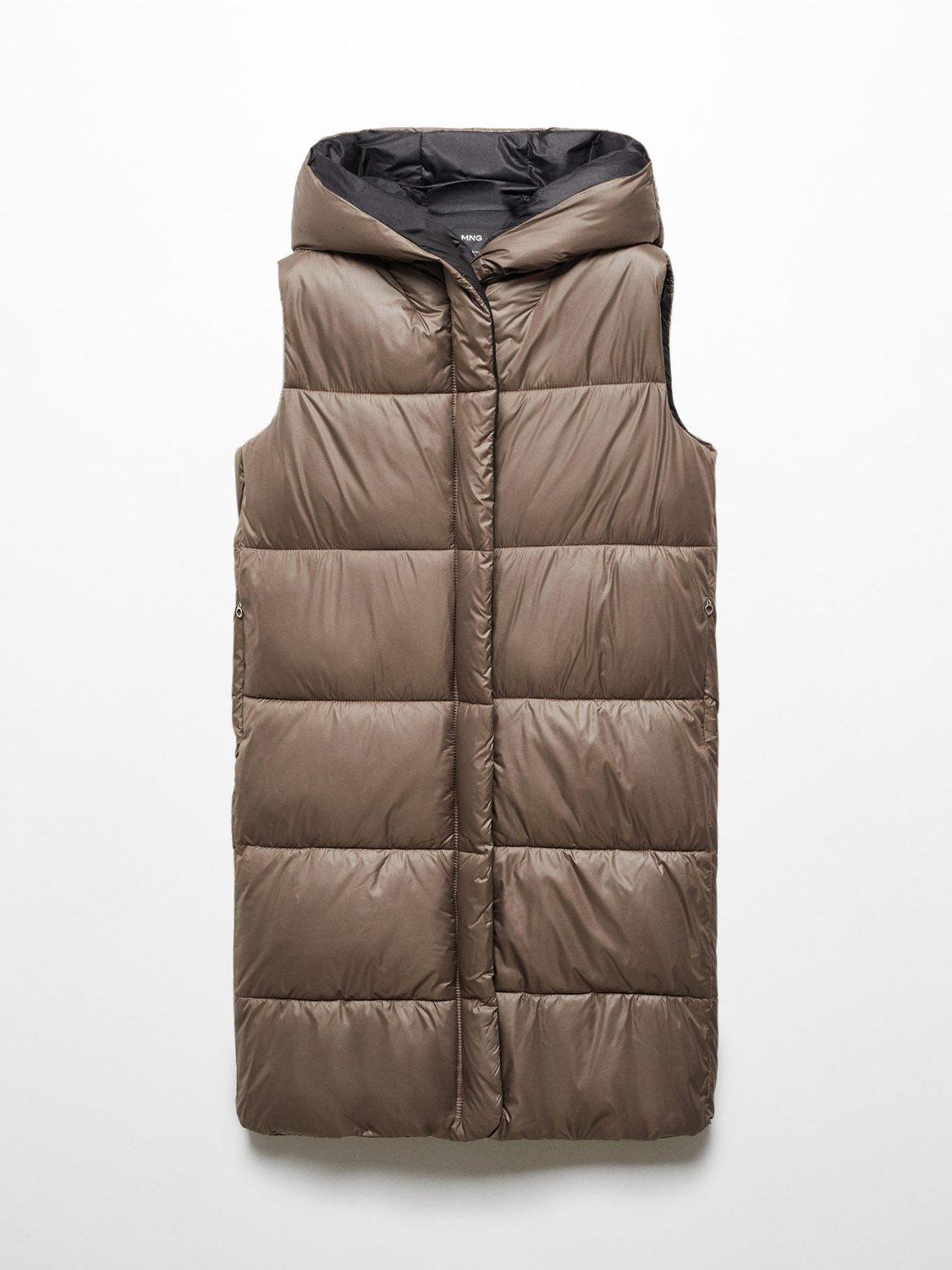 Product image 2 of 4, which shows Mango Nube Water Repellent Longline Padded Gilet, Medium Brown, XXS
