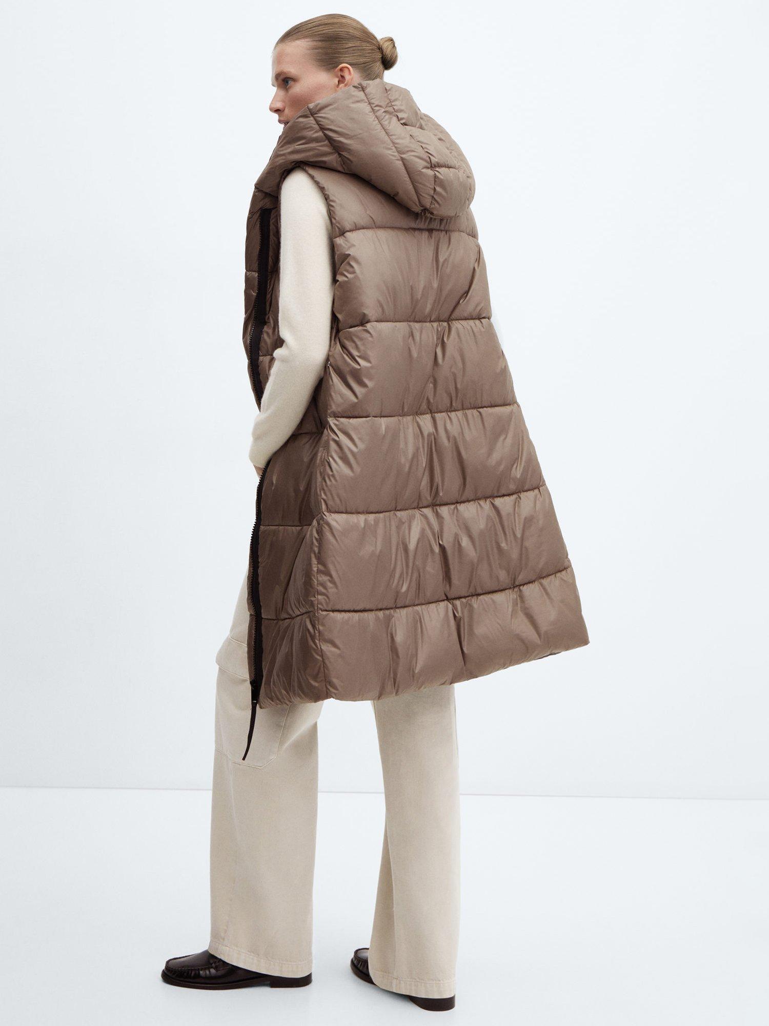 Product image 3 of 4, which shows Mango Nube Water Repellent Longline Padded Gilet, Medium Brown, XXS