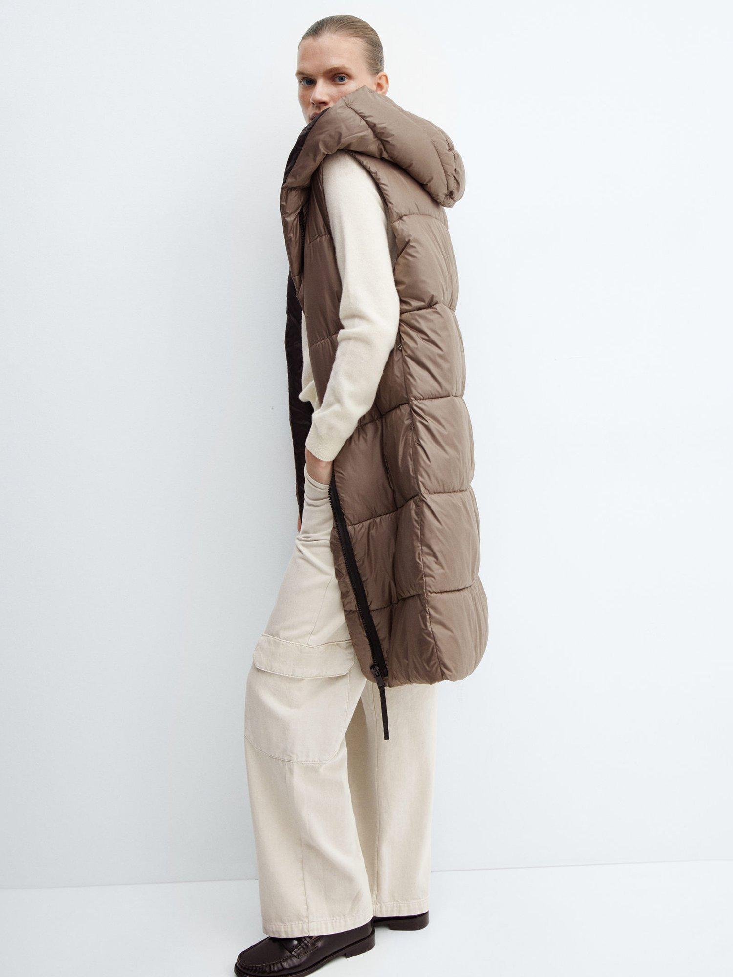 Product image 4 of 4, which shows Mango Nube Water Repellent Longline Padded Gilet, Medium Brown, XXS