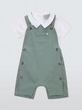 John Lewis Heirloom Collection Baby Cotton Twill Bibshorts and Peter Pan Collar Bodysuit Set, Green