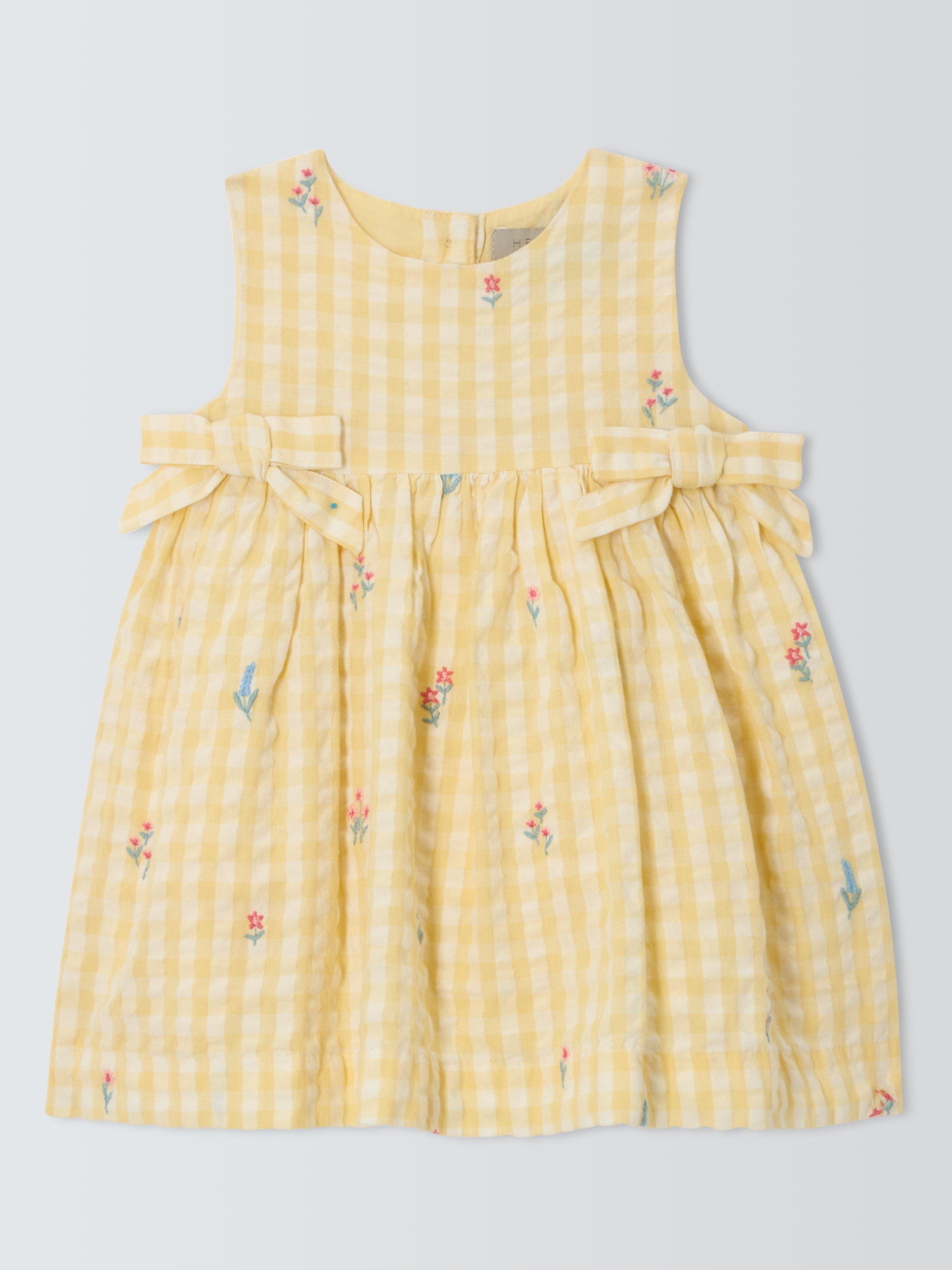 Product image 1 of 3, which shows John Lewis Heirloom Collection Baby Gingham Dress, Yellow, 0-3 months