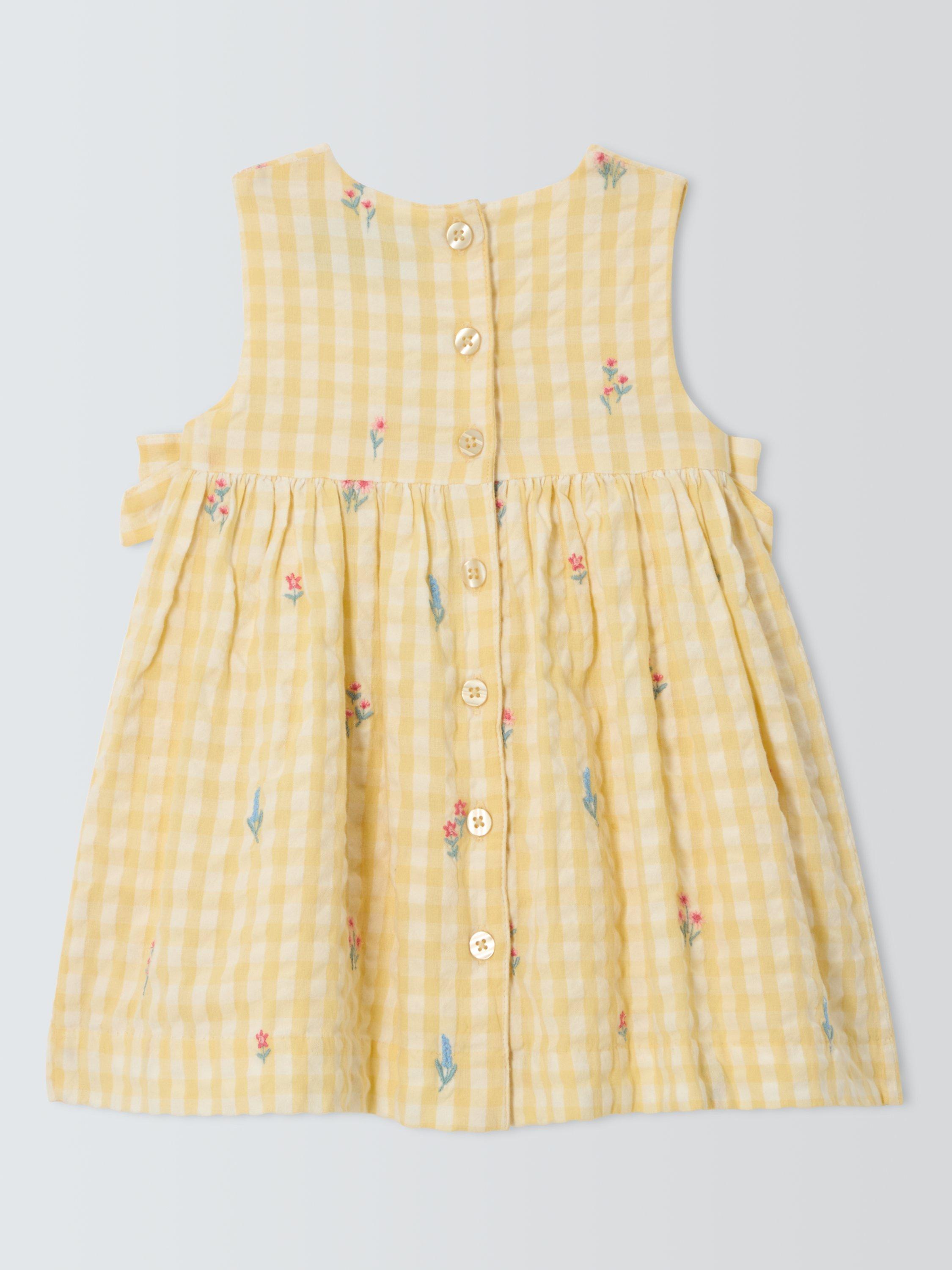 Product image 2 of 3, which shows John Lewis Heirloom Collection Baby Gingham Dress, Yellow, 0-3 months