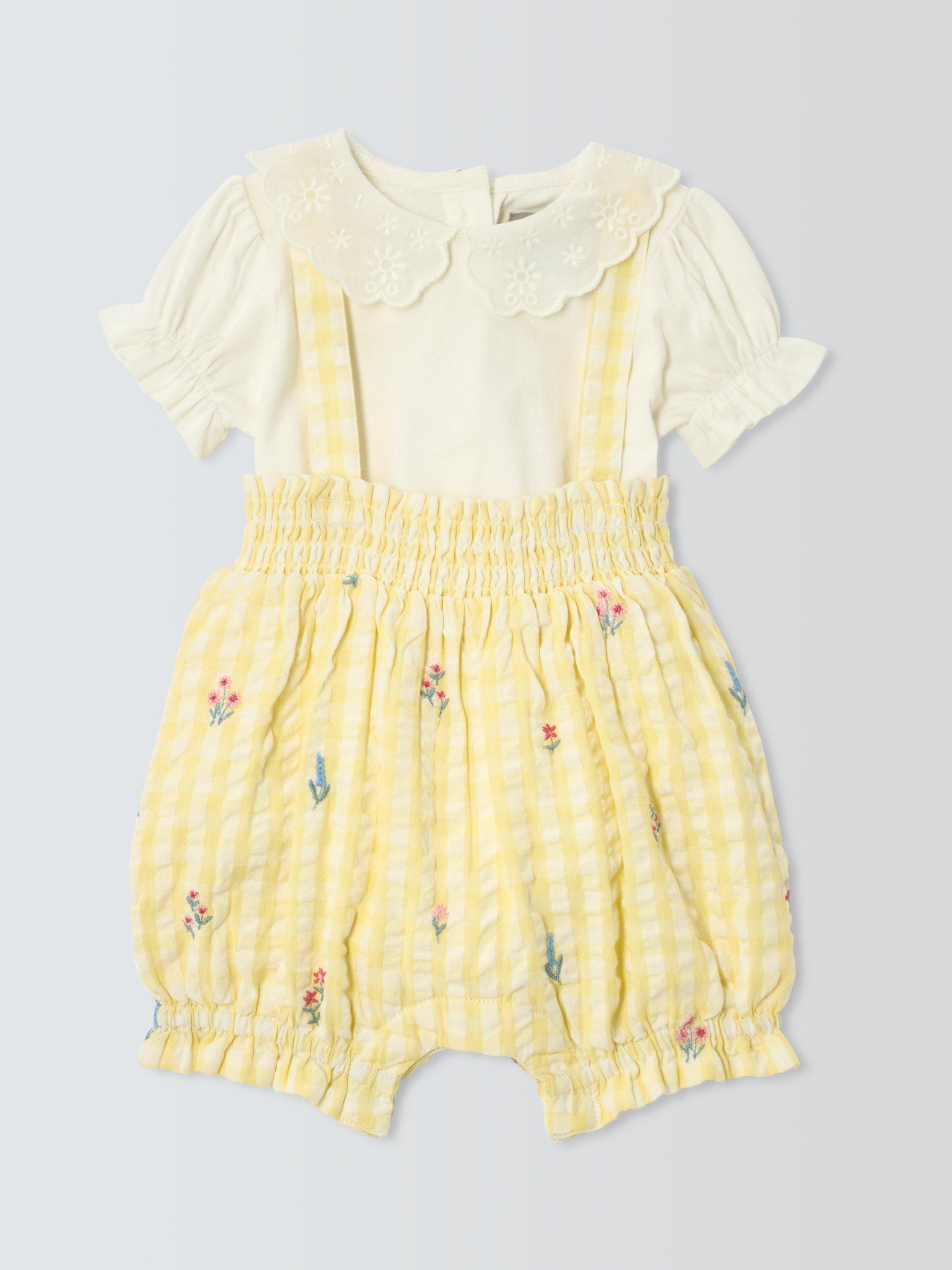 John Lewis Heirloom Collection Baby Gingham Dungarees and Shirt Set, Yellow