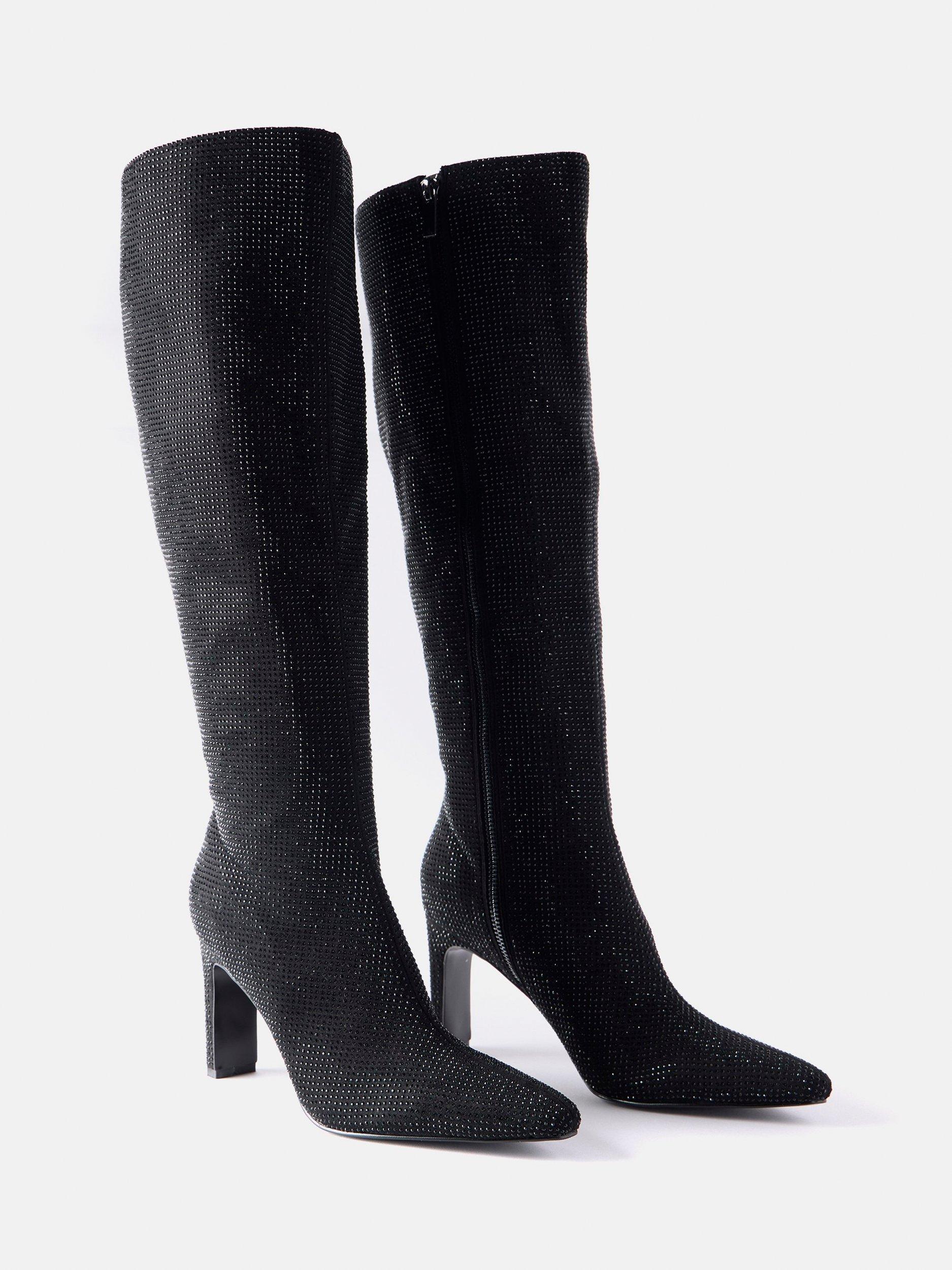 Mint Velvet Embellished Long Heeled Boots, Black