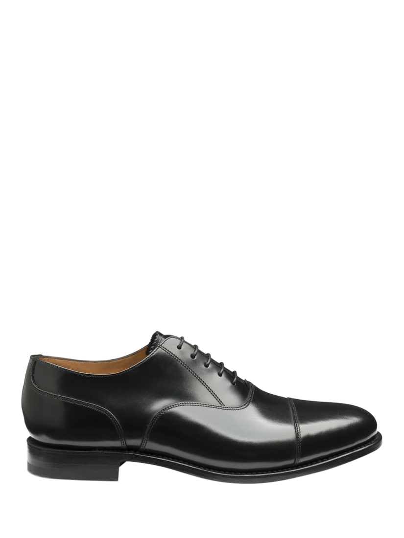 Product image 1 of 3, which shows Loake Wide Fit Polished Toe Cap Oxford Shoes, Black, 7