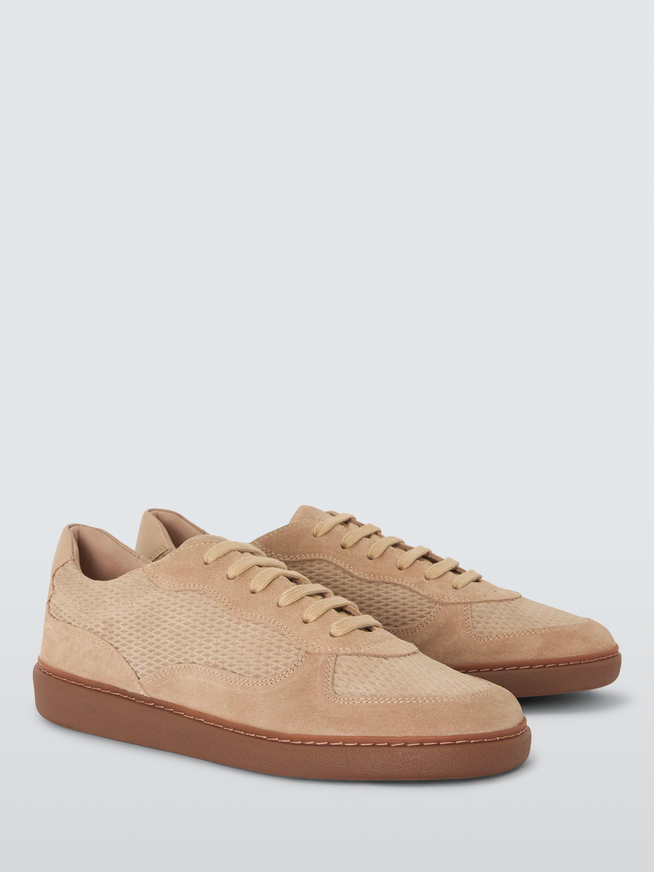Product image 3 of 6, which shows John Lewis Fae Suede Lace Up Cupsole Trainers, Beige/Multi, 3