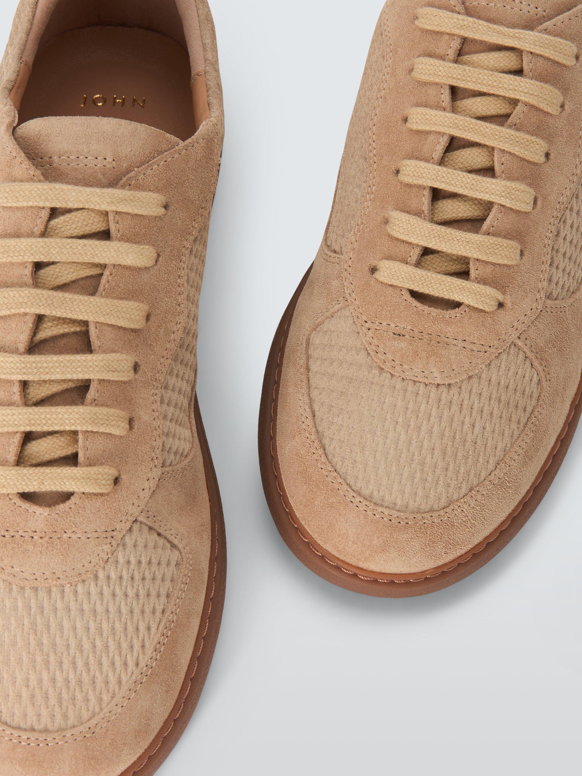 Product image 4 of 6, which shows John Lewis Fae Suede Lace Up Cupsole Trainers, Beige/Multi, 3