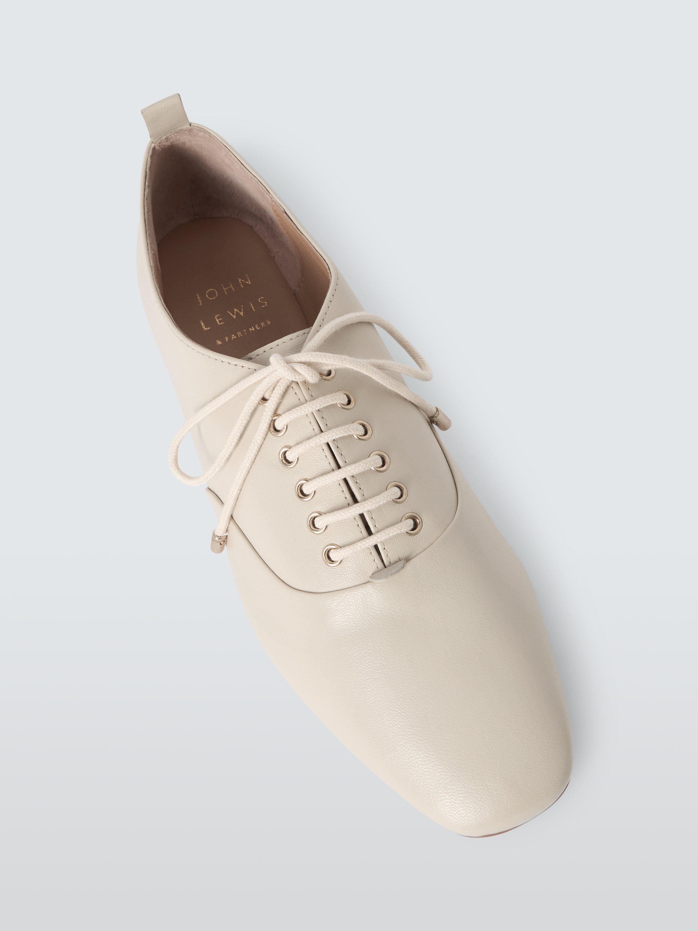 Product image 4 of 4, which shows John Lewis Hadley Leather Lace Up Ballerina Pumps, Cream, 3